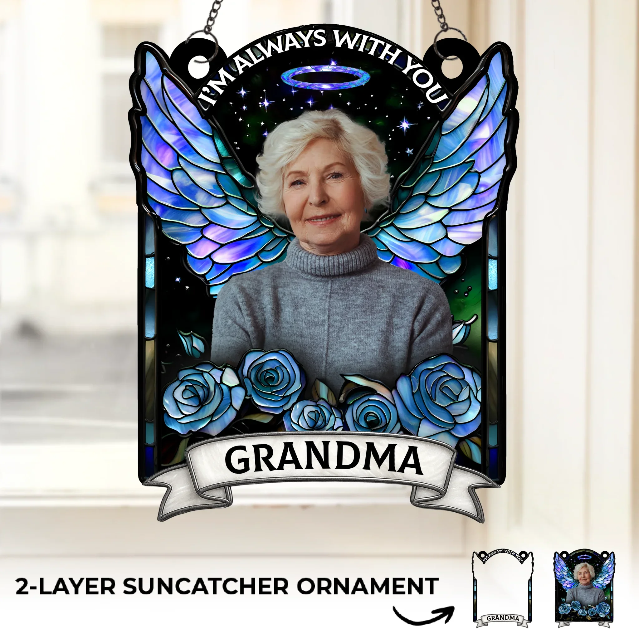 Custom Photo Heaven Gained A Piece Of My Heart - Memorial Personalized Window Hanging Suncatcher Ornament - Sympathy Gift For Family Members - Robaser