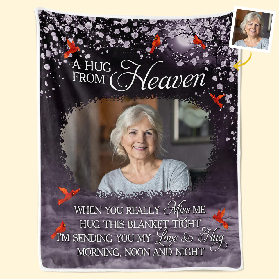 Custom Photo I'm Sending You My Hug - Memorial Personalized Custom Blanket - Christmas Gift, Sympathy Gift For Family Members - Robaser