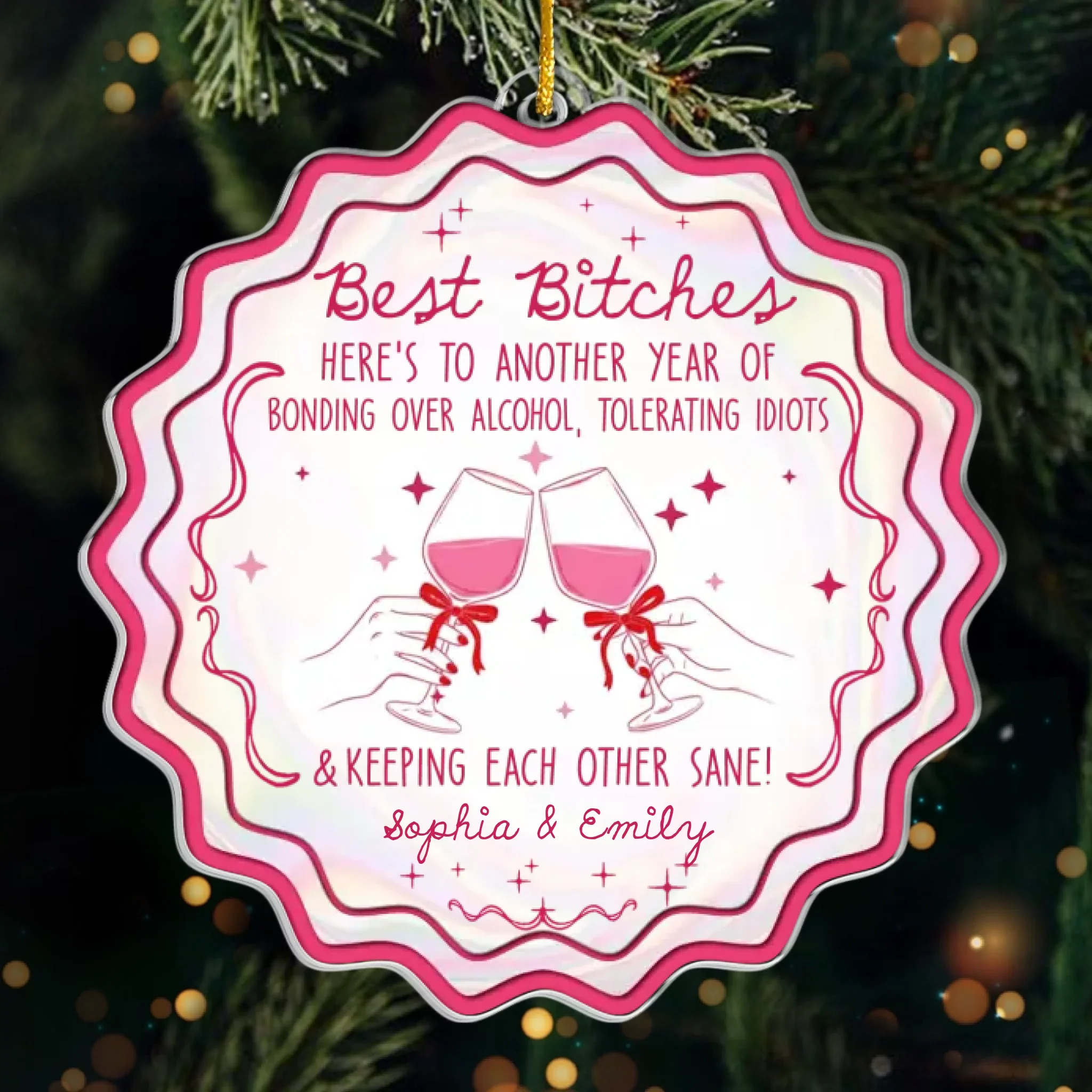 Custom Acrylic Ornament - Personalized Best Friend Christmas Birthday Gifts For Women, Besties, Sisters, BFF - Wrapped In Friendship And Cheer - Robaser
