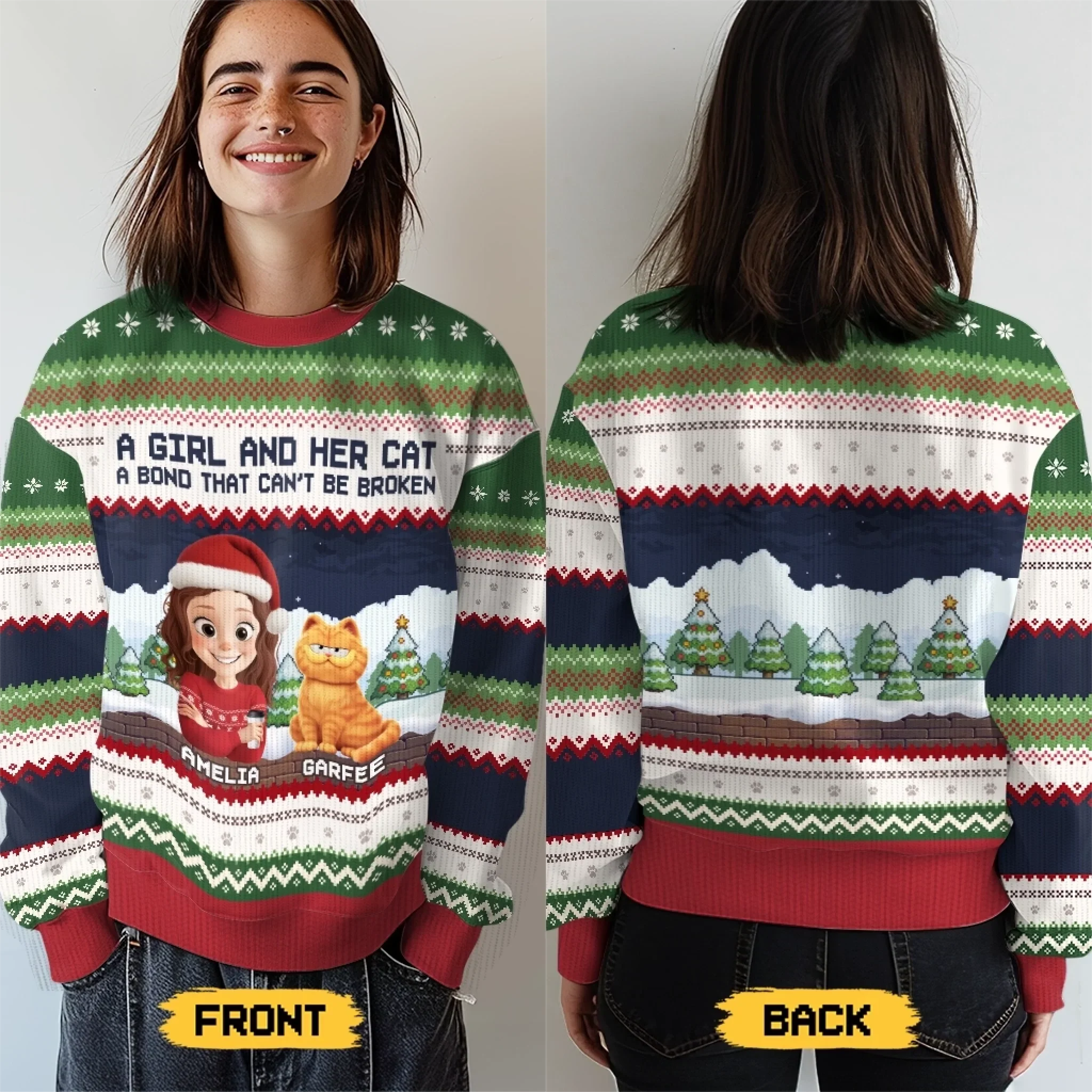 Custom Unisex Ugly Sweatshirt - Personalized  Christmas Birthday Gifts For Cat Lovers, Cat Mom And Dad - Whiskers In The Snow - Robaser