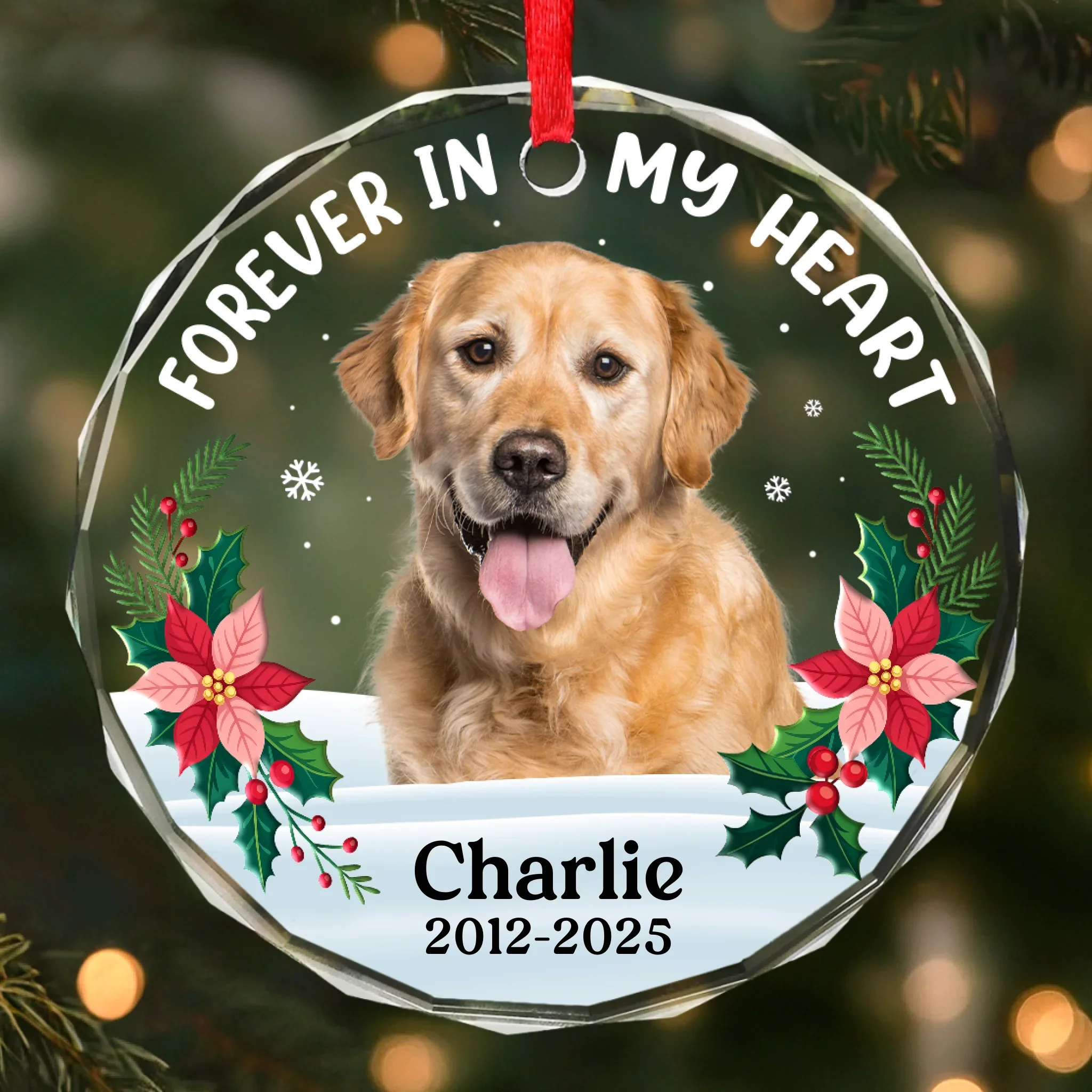 Custom Photo Circle Glass Ornament - Personalized Pet Memorial Sympathy Gifts For Dogs, Cats - Gone But Never Forgotten - Robaser