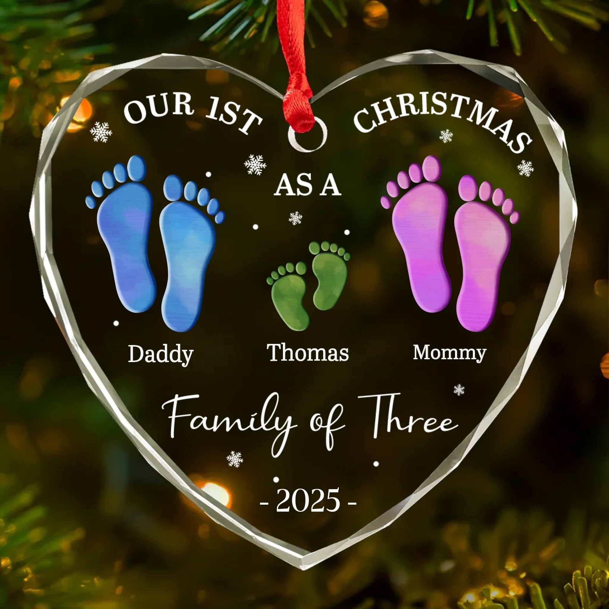 Custom Heart Glass Ornament - Personalized Christmas Birthday Gifts For Mom, Dad, Kids - Our First Christmas Together - Robaser