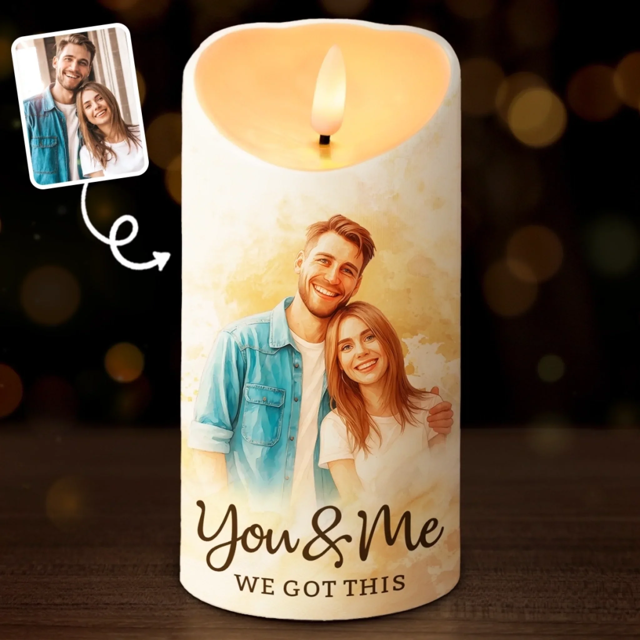 Custom Photo Watercolor LED Candle - Personalized Anniversary Wedding Gifts For Husband And Wife, Him And Her - Our Love Lights The Way - Robaser