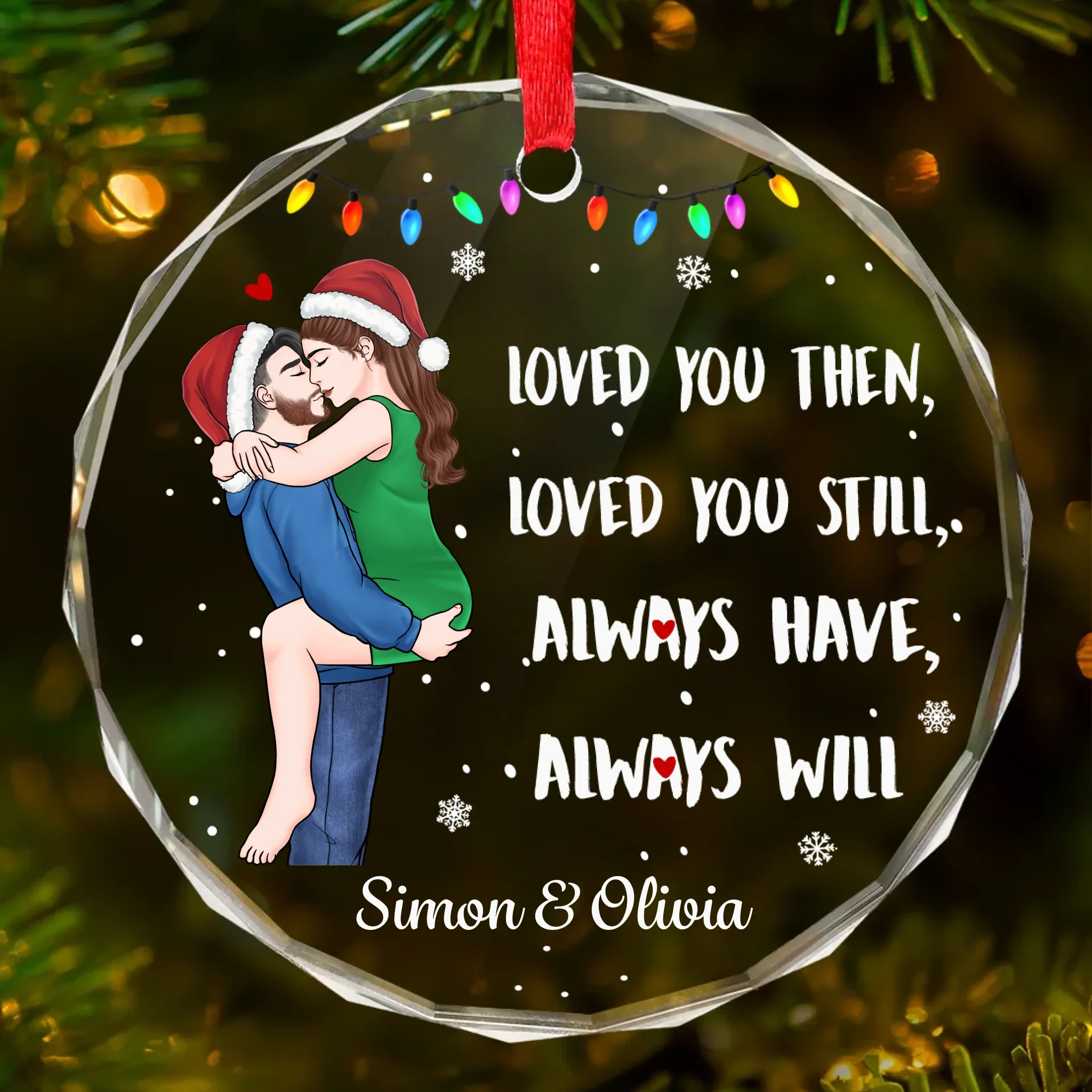 Custom Circle Glass Ornament - Personalized Anniversary Christmas Wedding Gifts For Husband And Wife, Him And Her - Our Forever Starts With A Kiss - Robaser