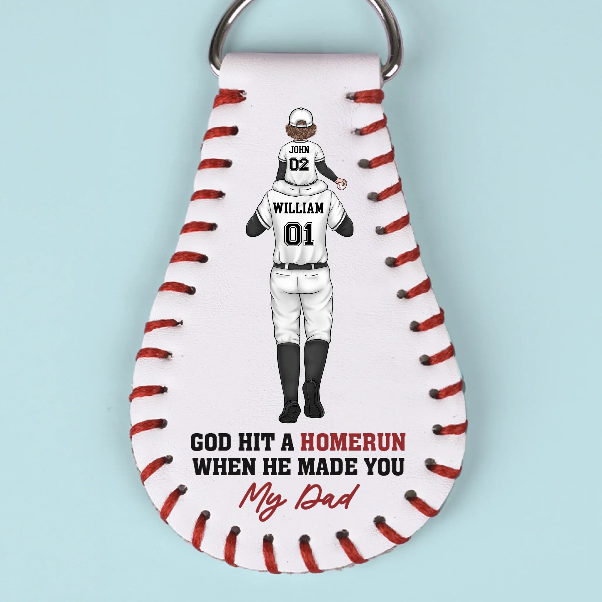 God Hit A Homerun When He Made You My Dad - Family Personalized Custom Leather Keychain - Father's Day, Gift For Dad, Sport Lovers, Sport Players - Robaser