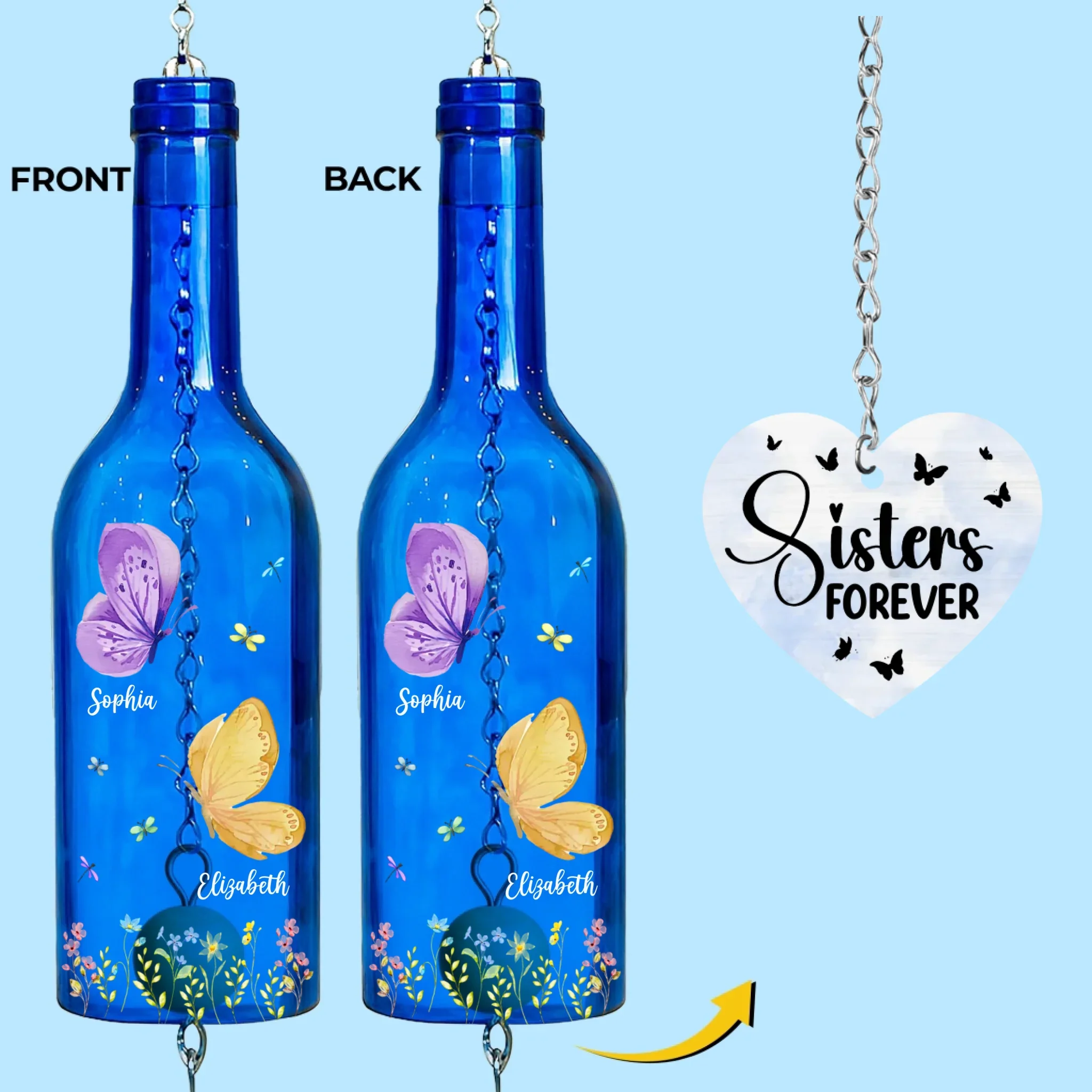 Custom Wine Bottle Wind Chime - Personalized Best Friend Birthday Gifts For Women, Besties, Sisters, BFF - Sisters Make Life Beautiful - Robaser