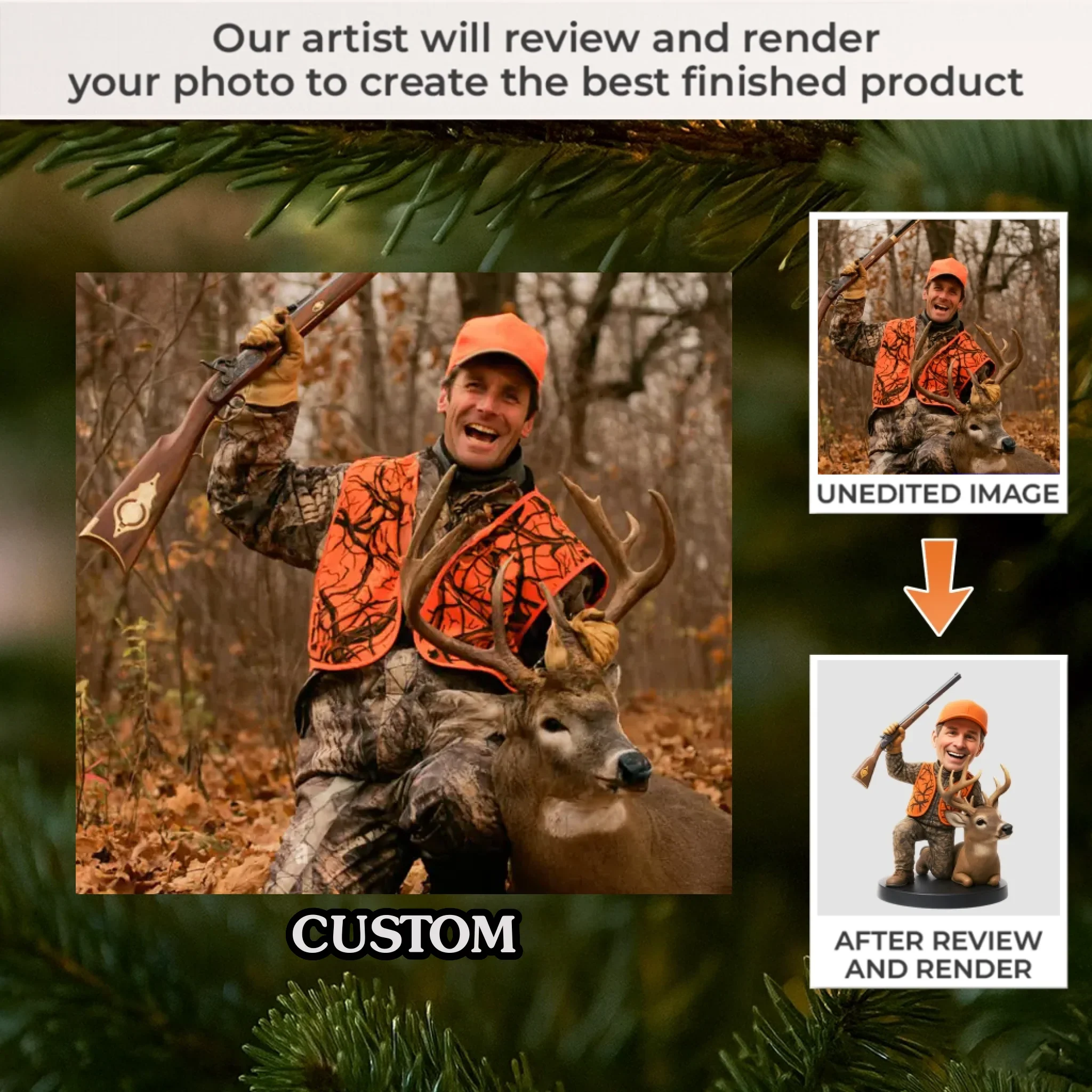 Custom Photo Acrylic Ornament - Personalized Christmas Birthday Hunting Gifts For Hunters - Hunting Gear Meets Holiday Cheer - Robaser
