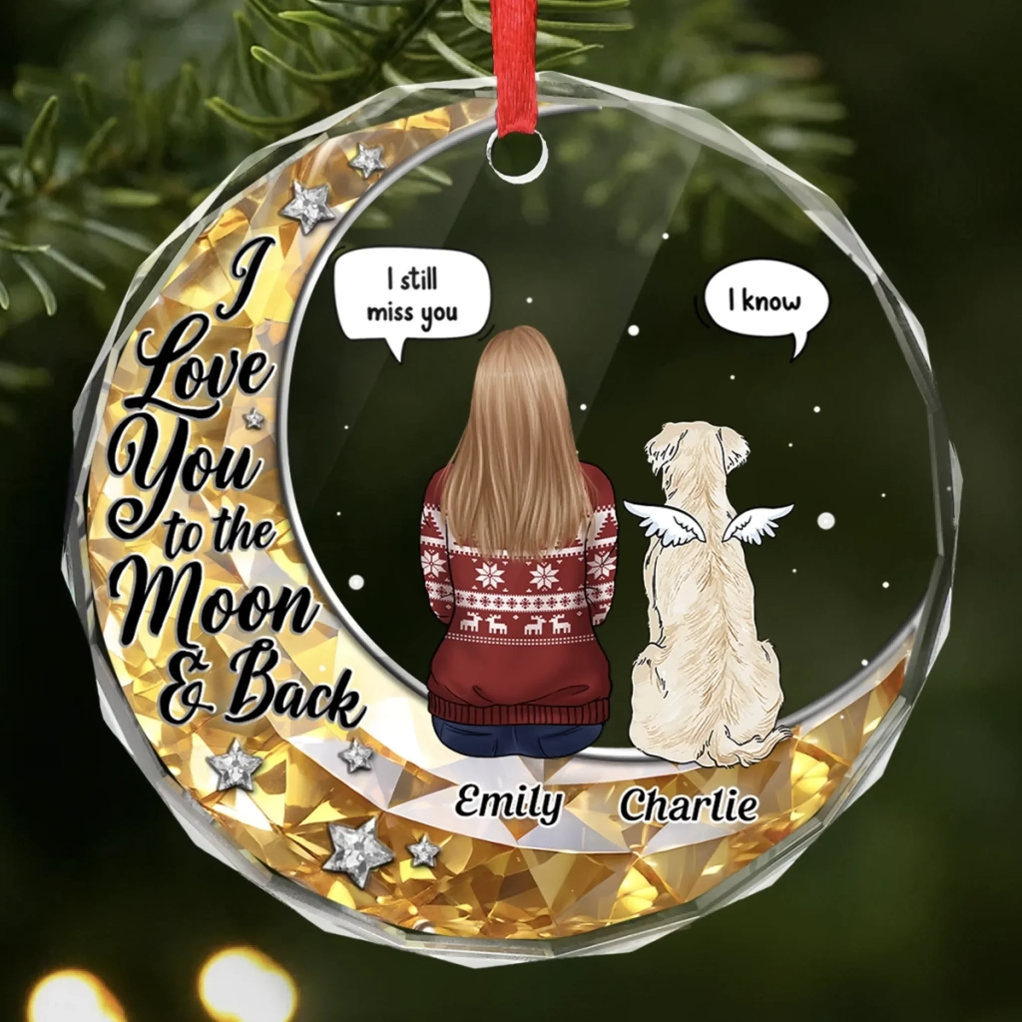 Custom Circle Glass Ornament -  Personalized Pet Christmas Memorial Sympathy Gifts For Dogs - Forever Loved Never Forgotten - Robaser