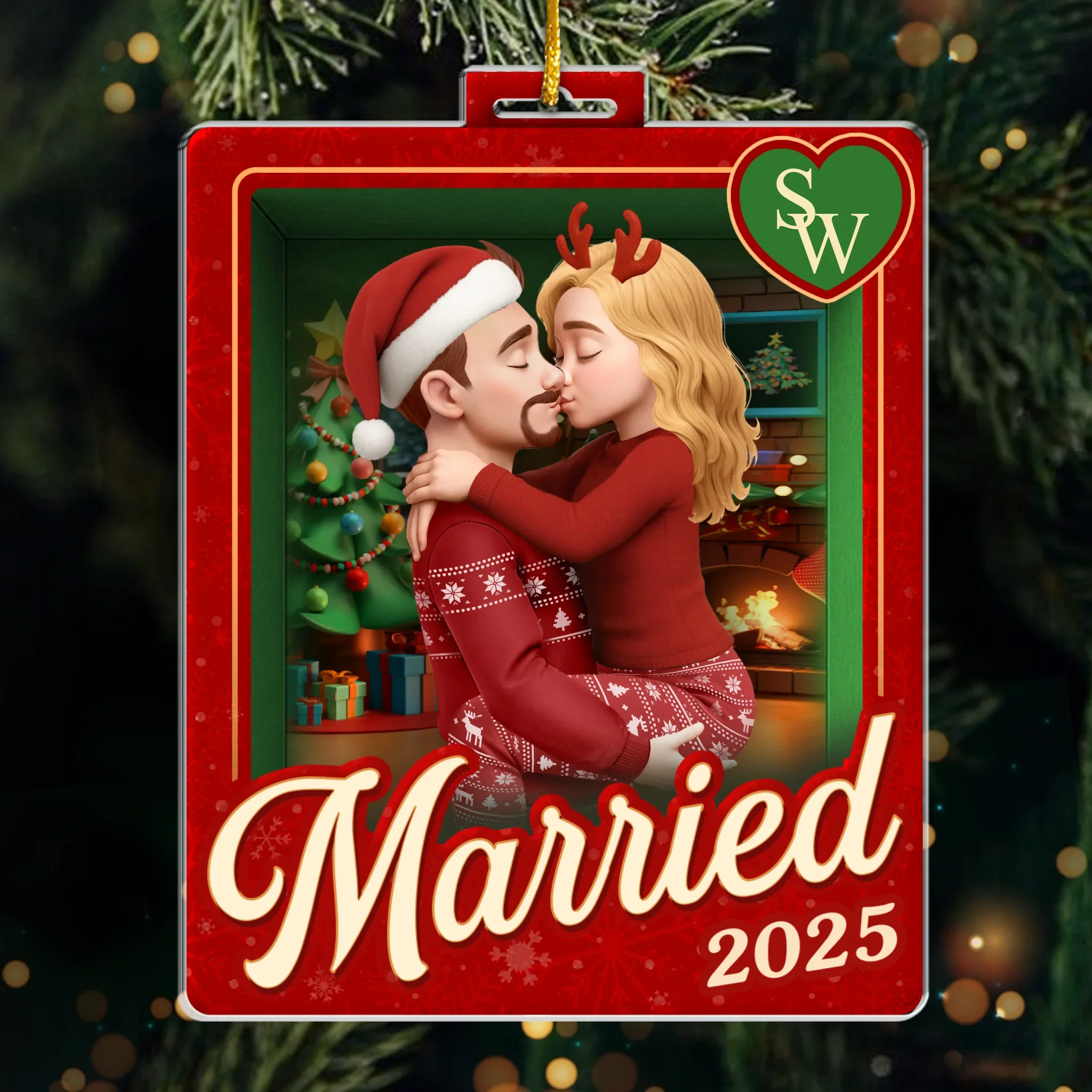 Custom Acrylic Ornament - Personalized Anniversary Christmas Wedding Gifts For Husband And Wife, Him And Her - Sealed With A Christmas Kiss - Robaser