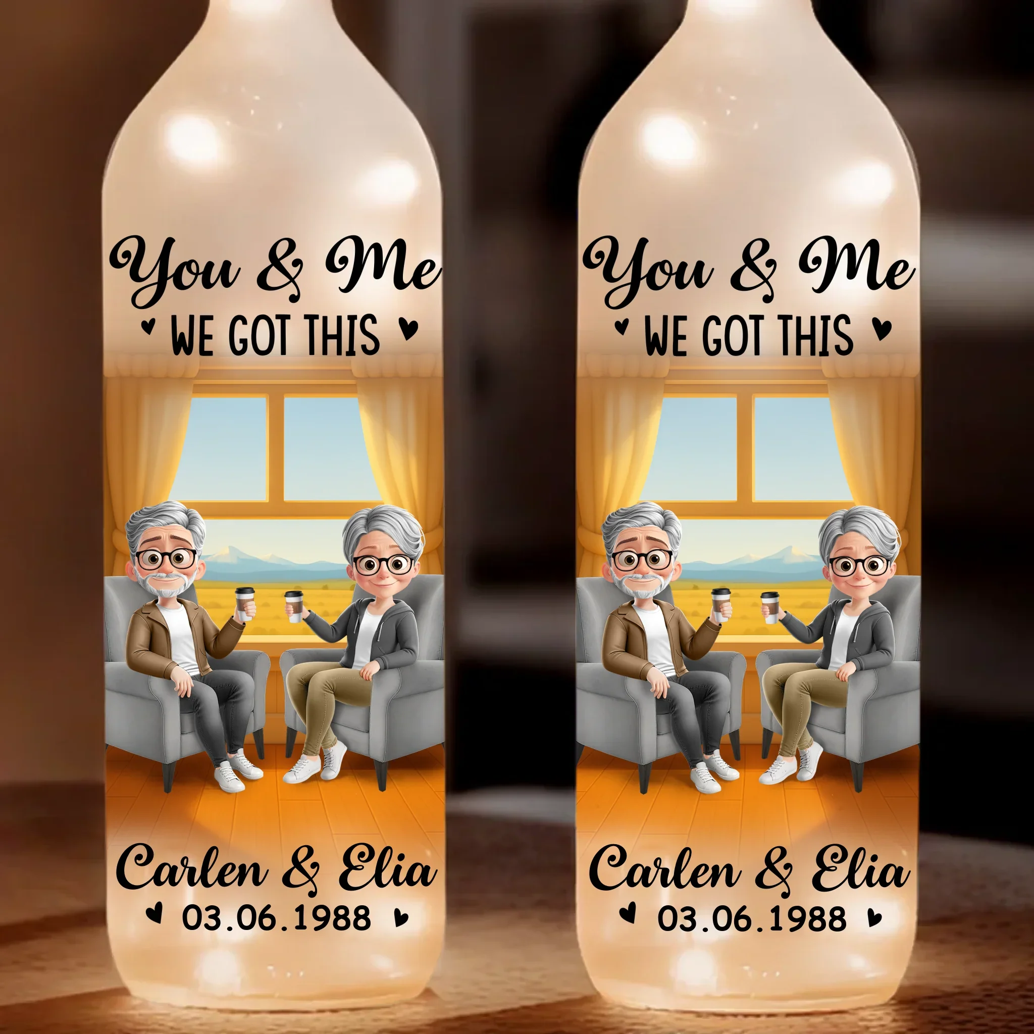 Custom Bottle Lamp - Personalized Anniversary Wedding Gifts For Husband And Wife, Him And Her - Cherished Moments From Start To End - Robaser