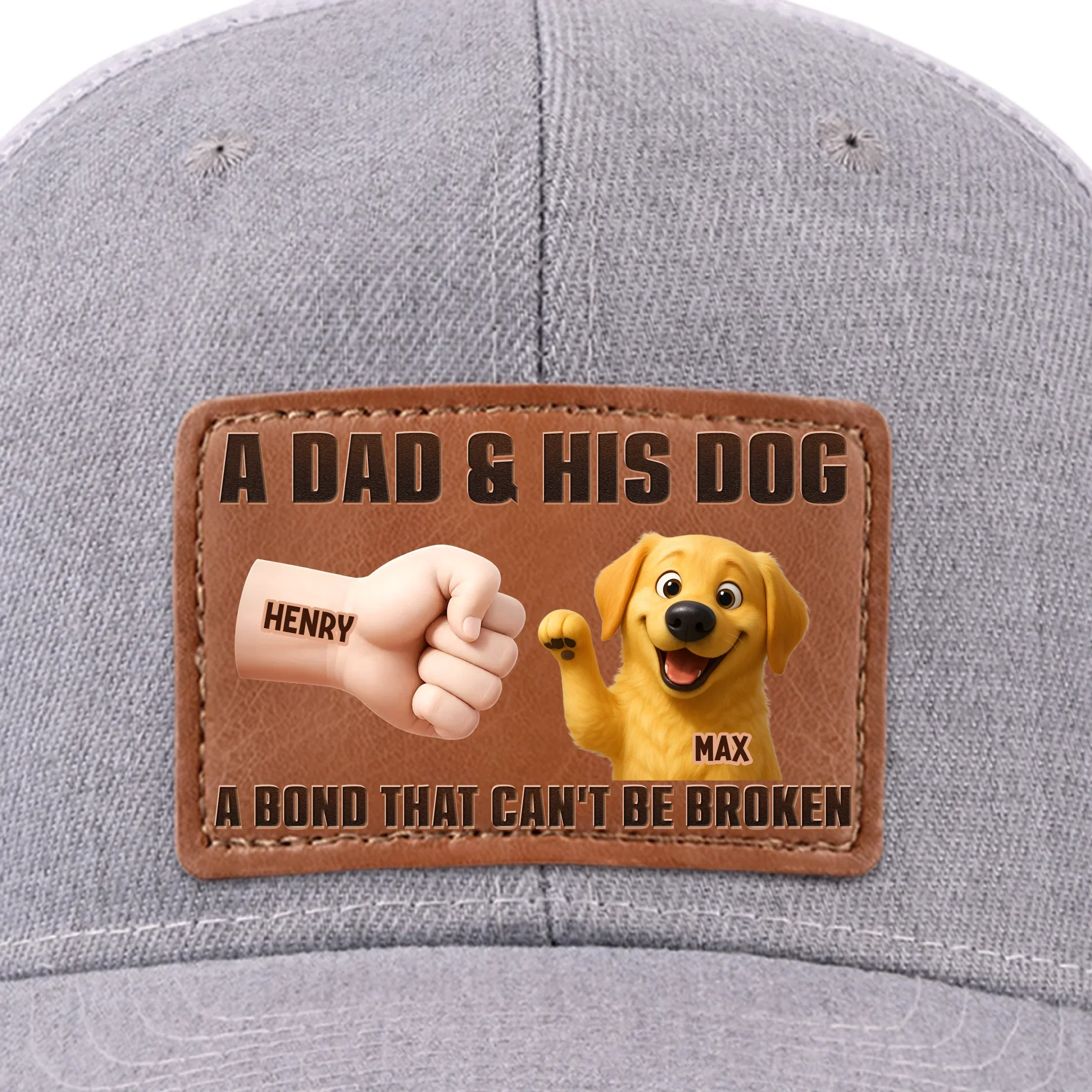 Paws Down, Best Dad Ever - Dog Personalized Custom Leather Patch Hat - Father's Day, Gift For Pet Owners, Pet Lovers - Robaser