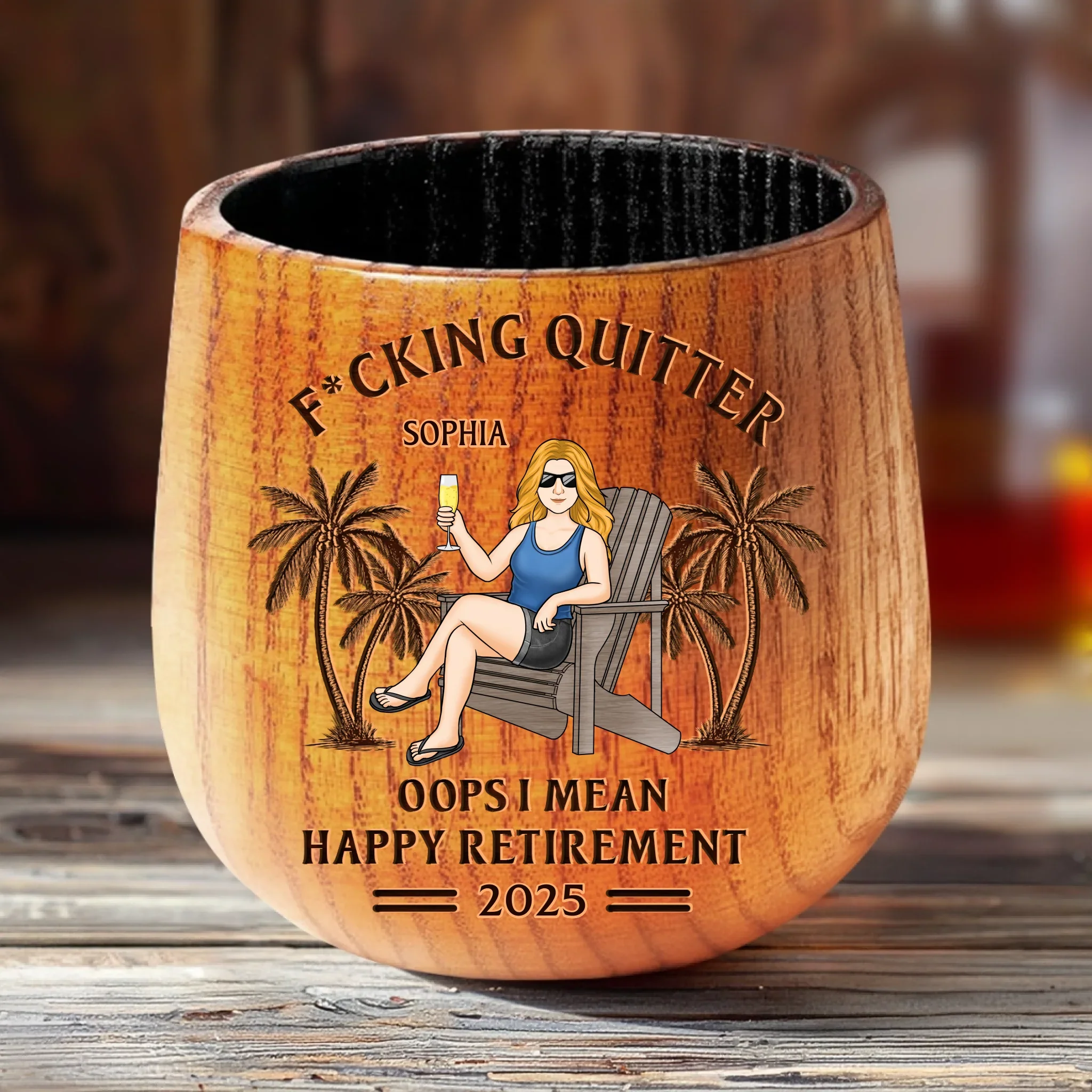 Retired And Loving It - Coworker Personalized Custom Wooden Whiskey Glass - Appreciation, Retirement Gift For Coworkers, Work Friends, Colleagues - Robaser