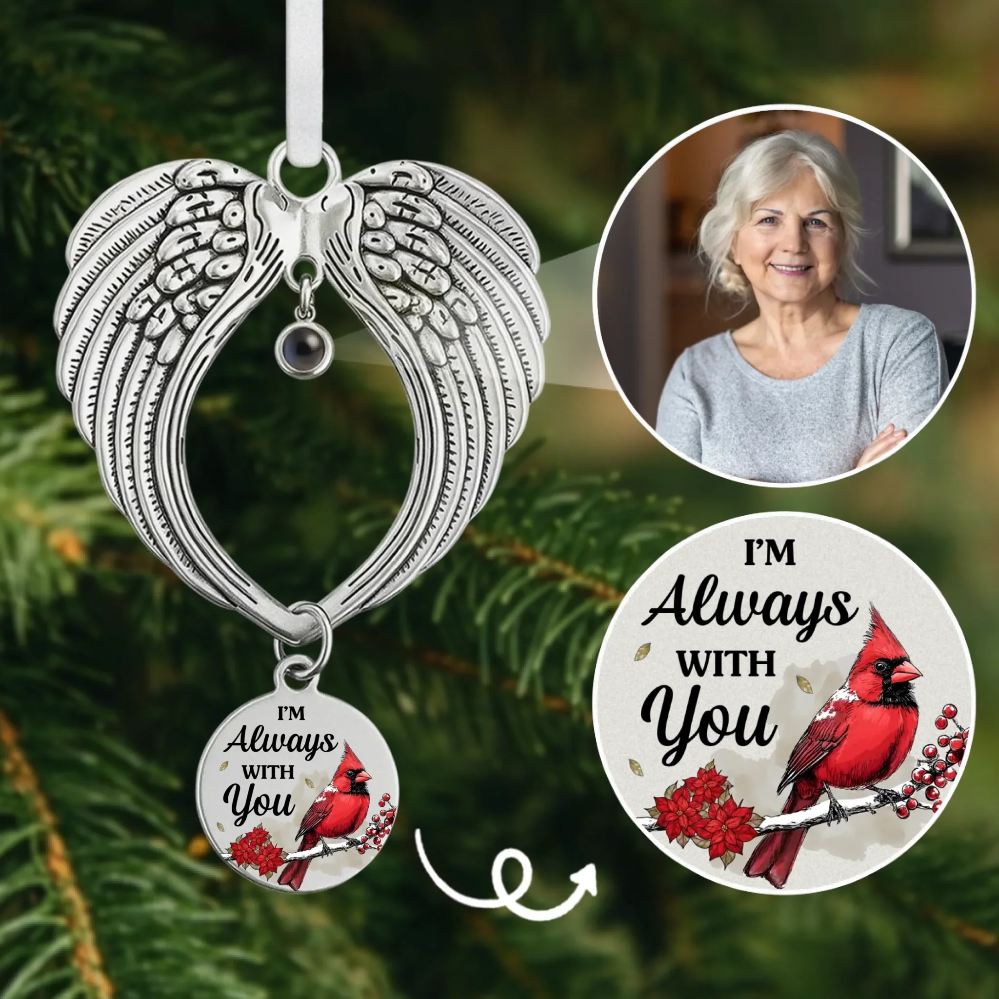 Custom Photo Projection Ornament With Charm - Personalized Christmas Memorial Sympathy Gifts For Loss Of Mom, Dad - Forever In The Hearts Of Many - Robaser