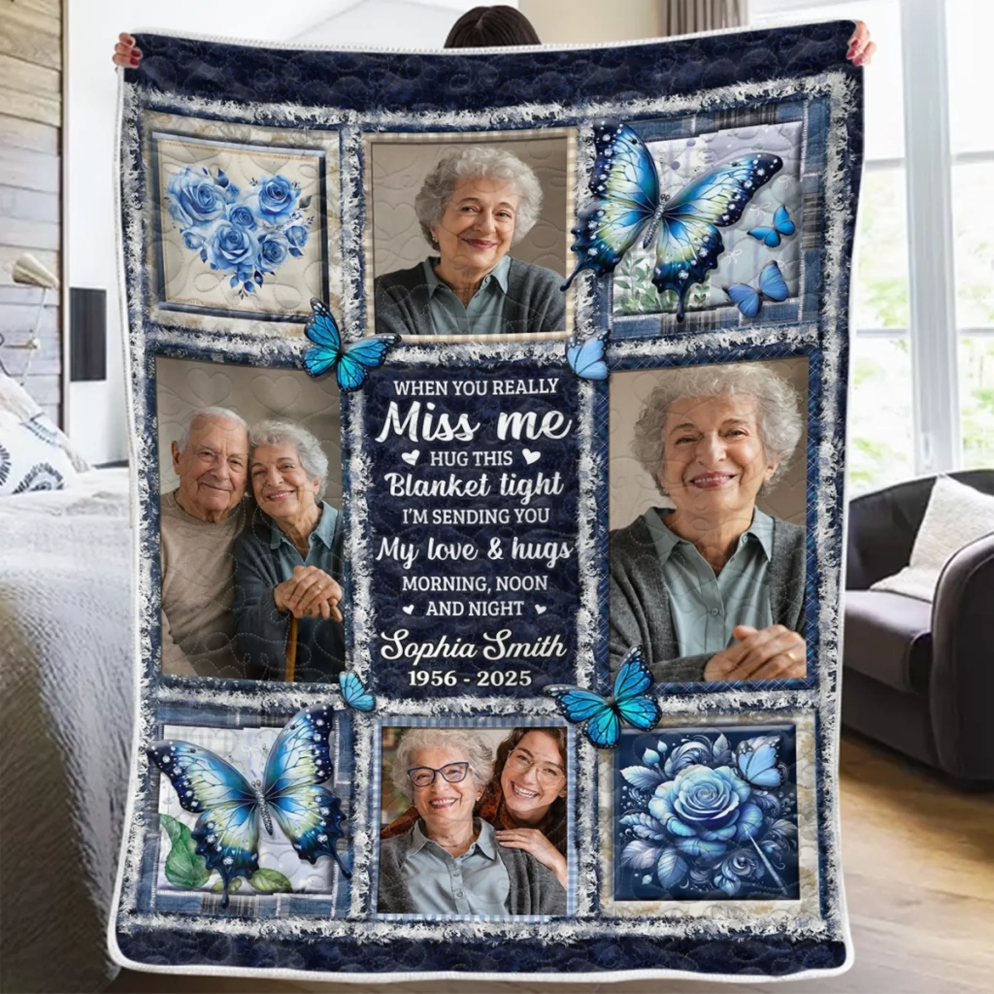 Custom Photo Blanket - Personalized Christmas Memorial Sympathy Gifts For Loss Of Mom, Dad - Love Lives Beyond The Years - Robaser