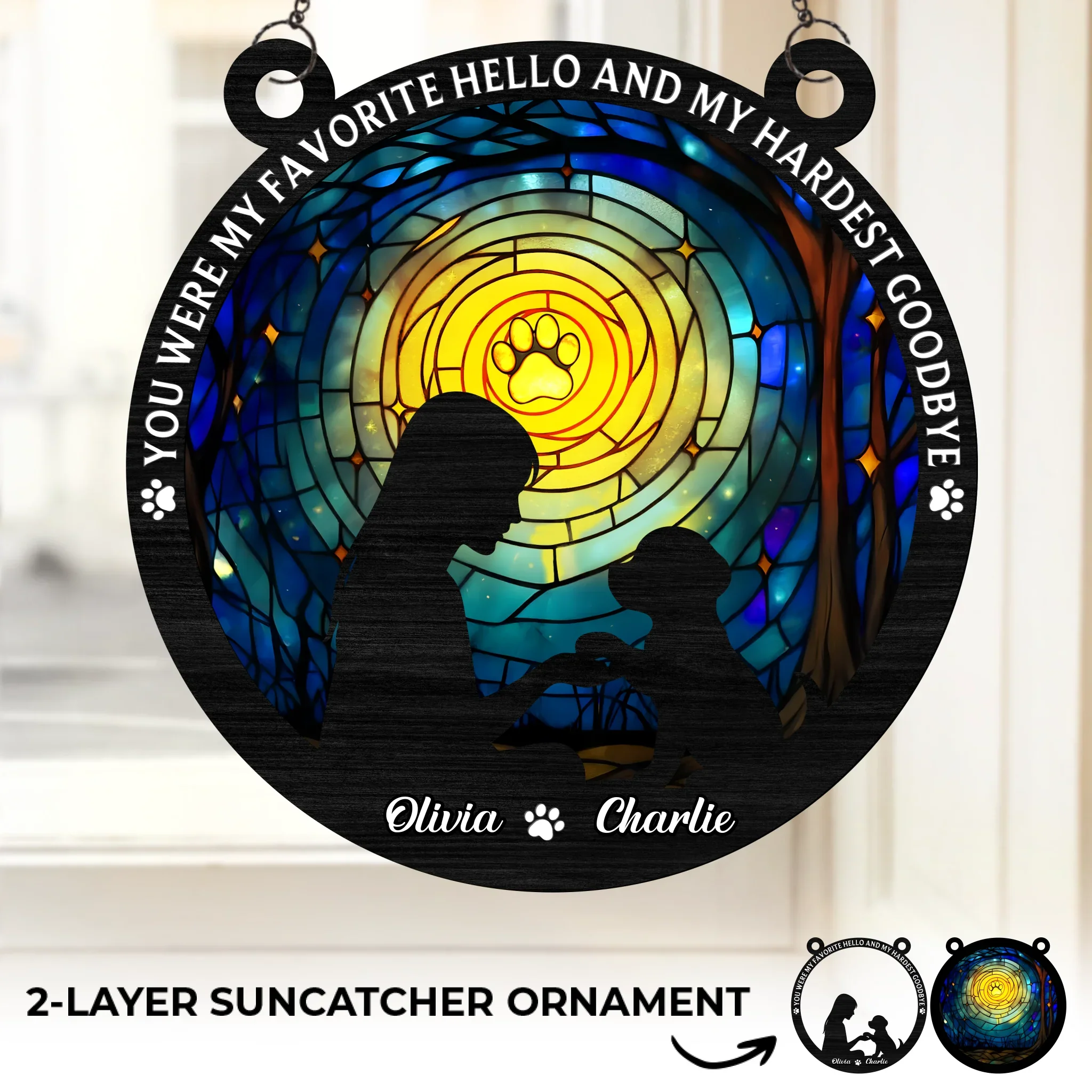 Custom Window Hanging Suncatcher Ornament - Personalized Pet Memorial Gifts For Dogs - Paws Forever Imprinted On My Soul - Robaser