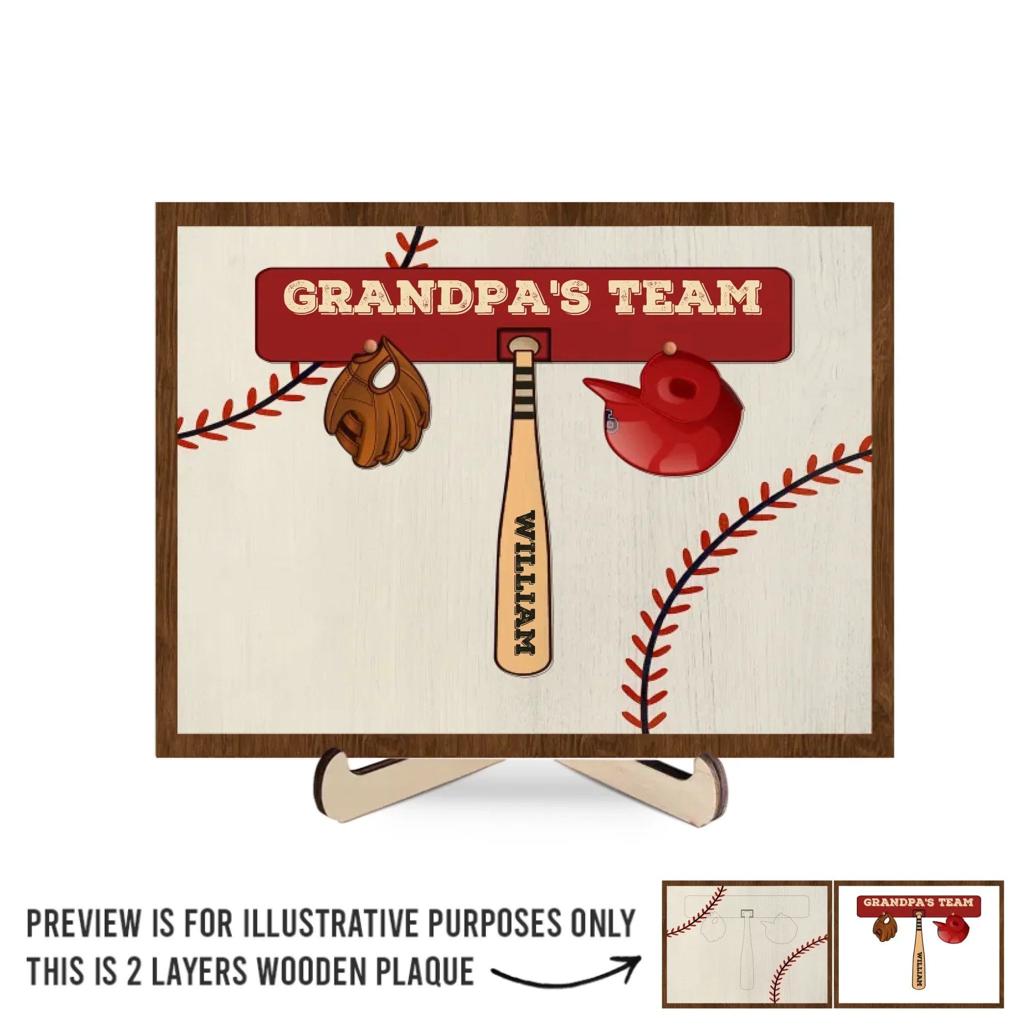 His Team, His Pride - Family Personalized Custom 2-Layered Wooden Plaque With Stand - Father's Day, Gift For Dad, Grandpa, Sport Lovers, Sport Players - Robaser