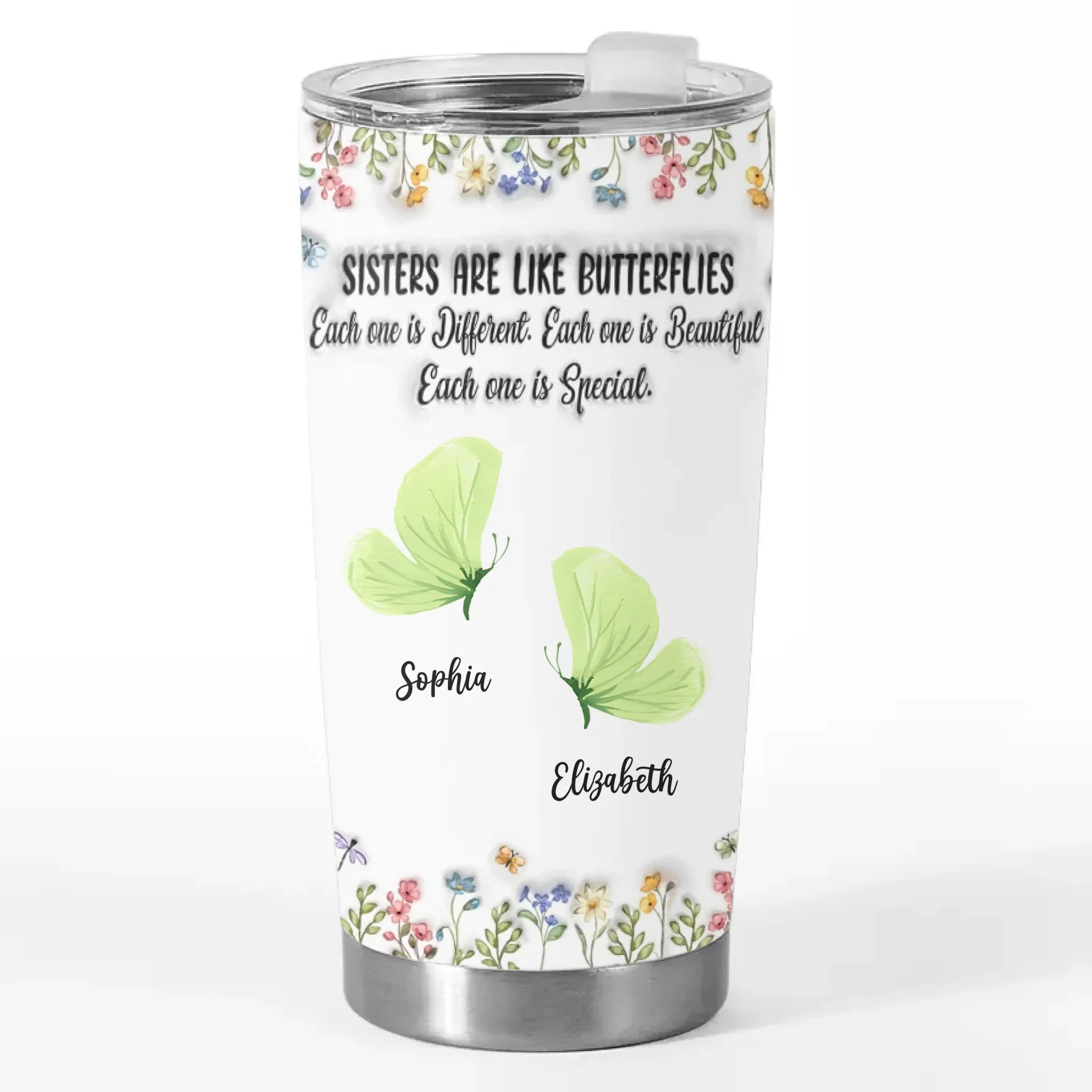 Custom Butterfly Tumbler - Personalized Best Friend Birthday Gifts For Women, Besties, Sisters, BFF - Together We Fly Higher - Robaser