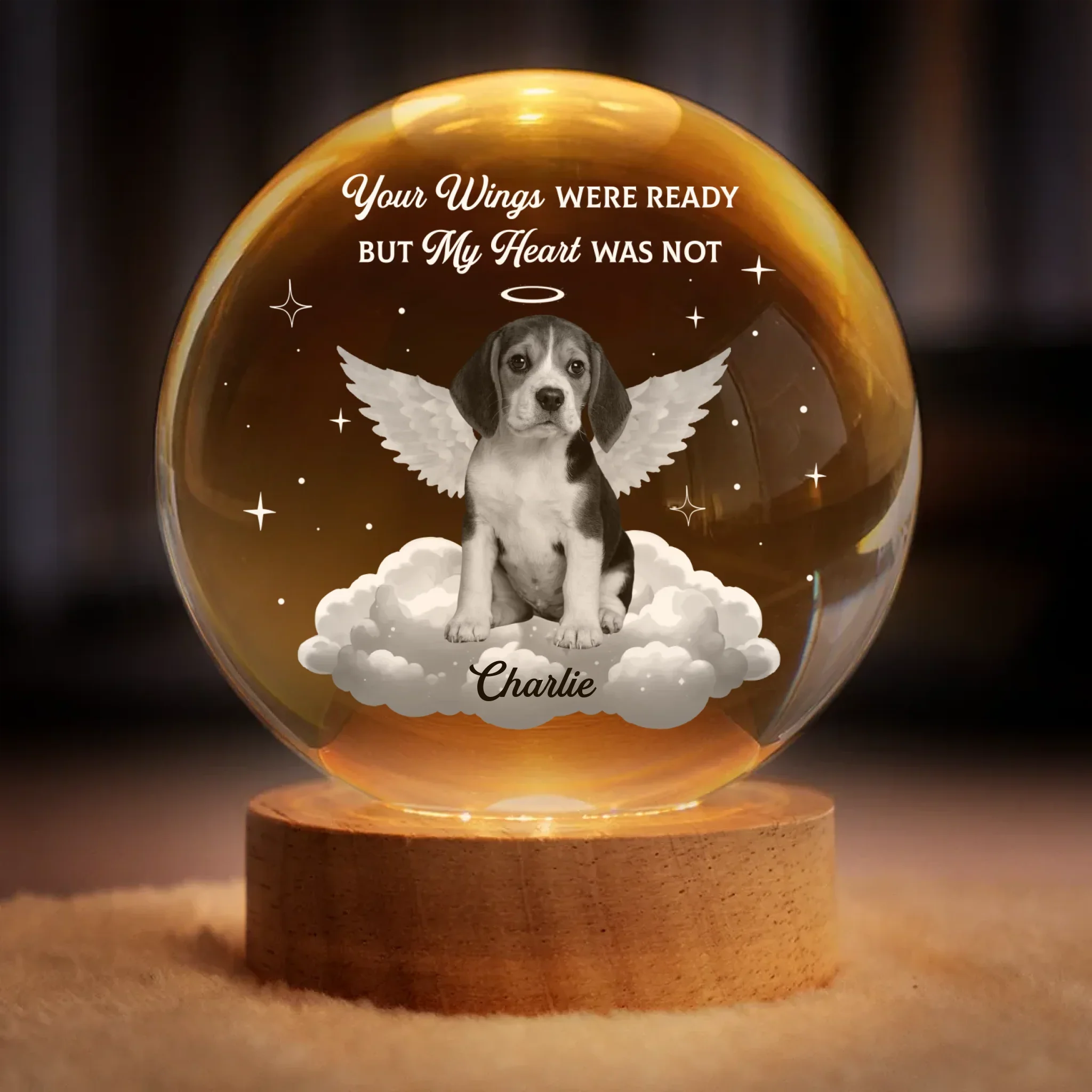 Custom Photo Crystal Globe Lamp - Personalized Pet Memorial Sympathy Gifts For Dogs, Cats - Your Flight My Heartache - Robaser