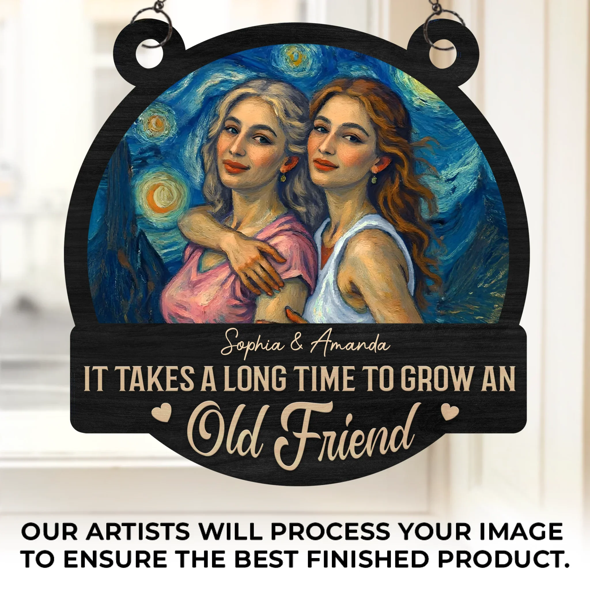 Custom Photo Window Hanging Suncatcher Ornament - Personalized Best Friend Birthday Gifts For Women, Besties, Sisters, BFF - Friends Who Shine Together - Robaser