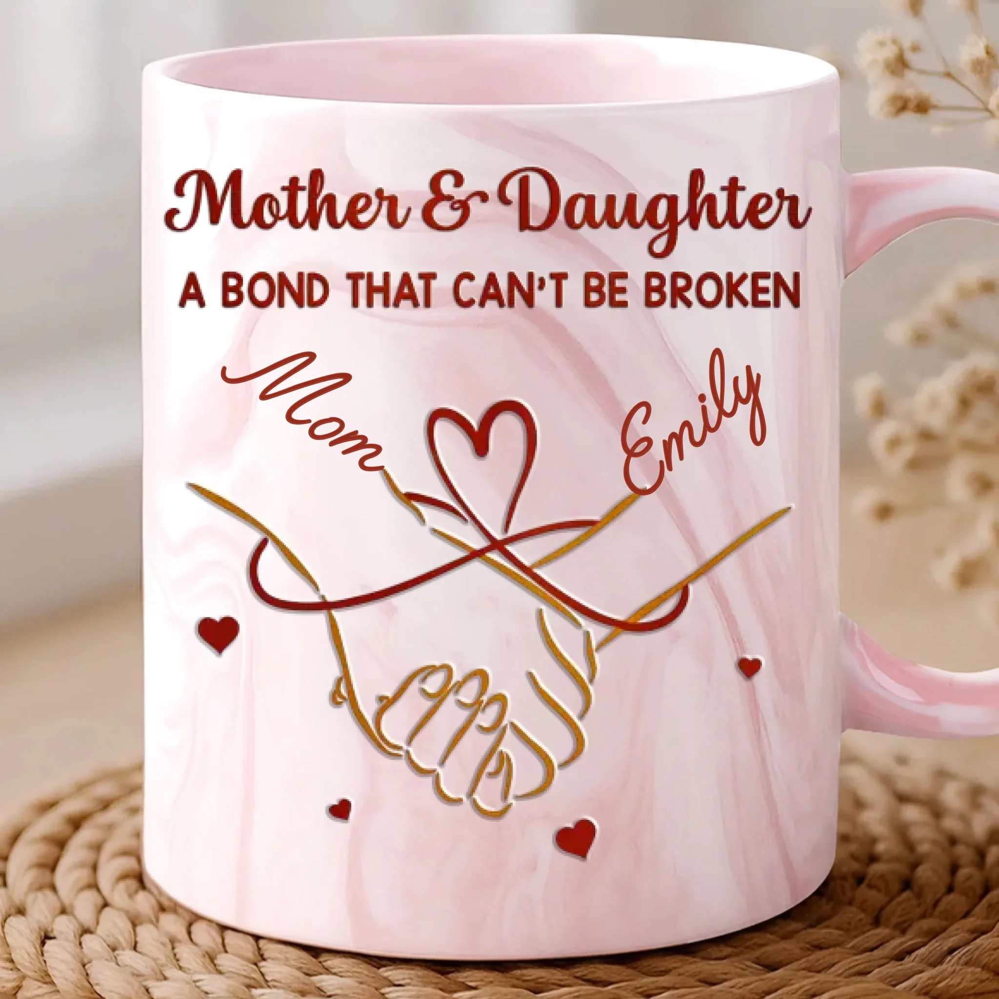 Custom 11oz Pink Marble Mug - Personalized Birthday Gifts For Mom, Daughter - You Are My Joy - Robaser