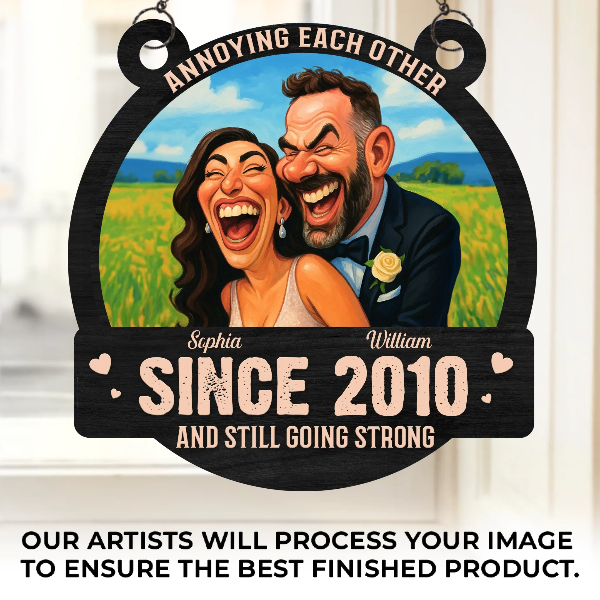 Custom Photo Funny Caricature Window Hanging Suncatcher Ornament - Personalized Anniversary Wedding Gifts For Husband And Wife, Him And Her - Still Going Strong - Robaser
