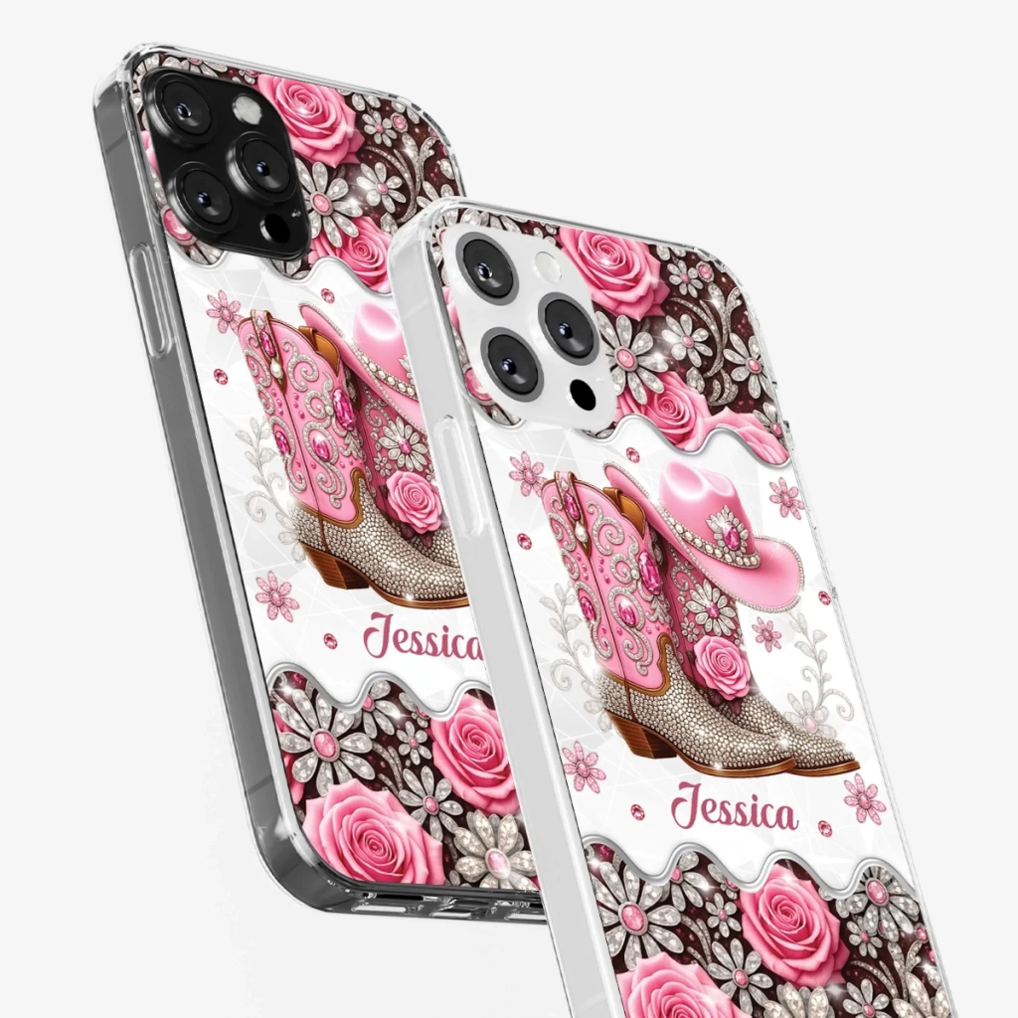 3D Inflated Effect Printed Clear Phone Case - Personalized Cowgirl Gifts For Women, Girls - Bling Boots Babe - Robaser