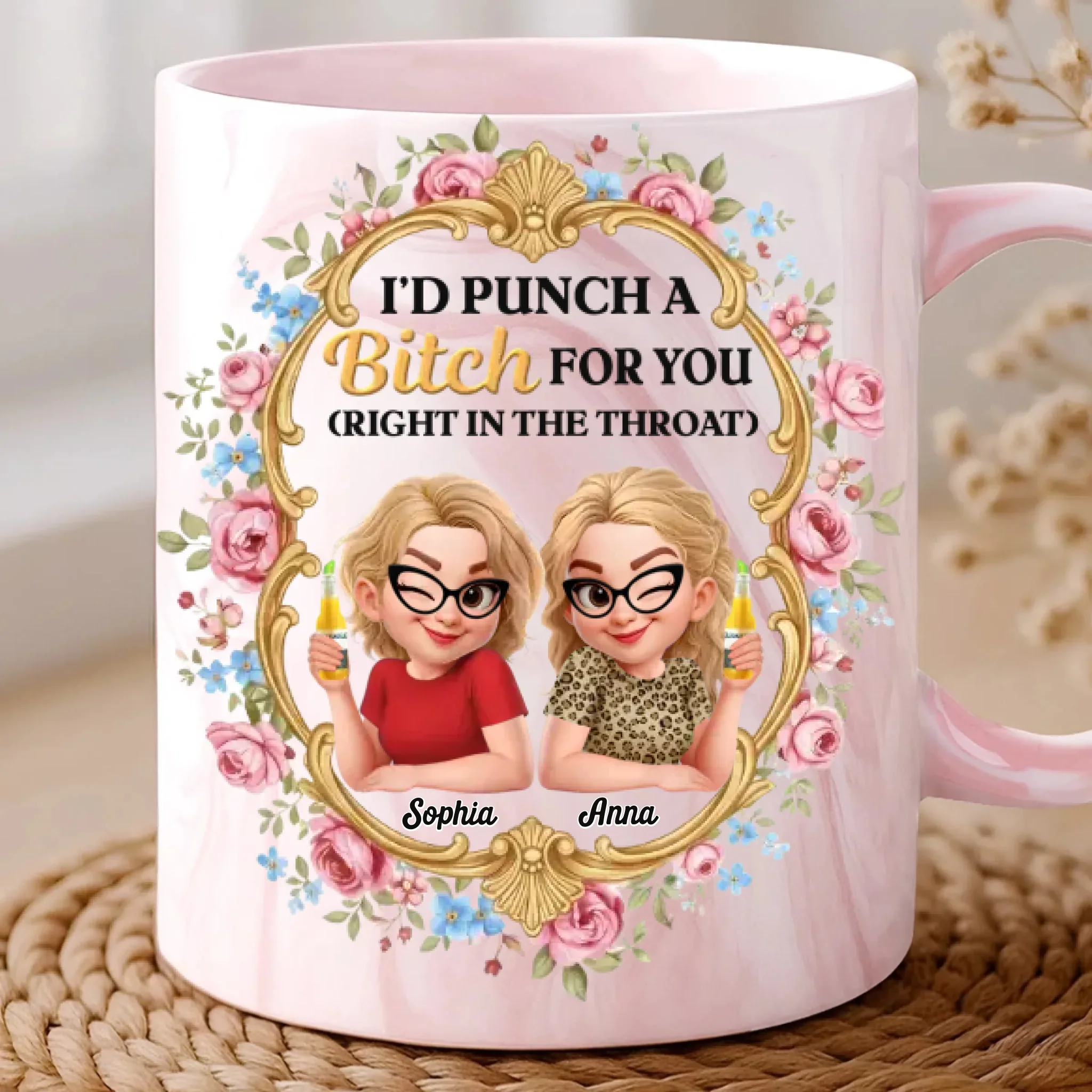 Custom 11oz Pink Marble Mug - Personalized Best Friend Birthday Gifts For Women, Besties, Sisters, BFF - Congrat On Being My Besties - Robaser