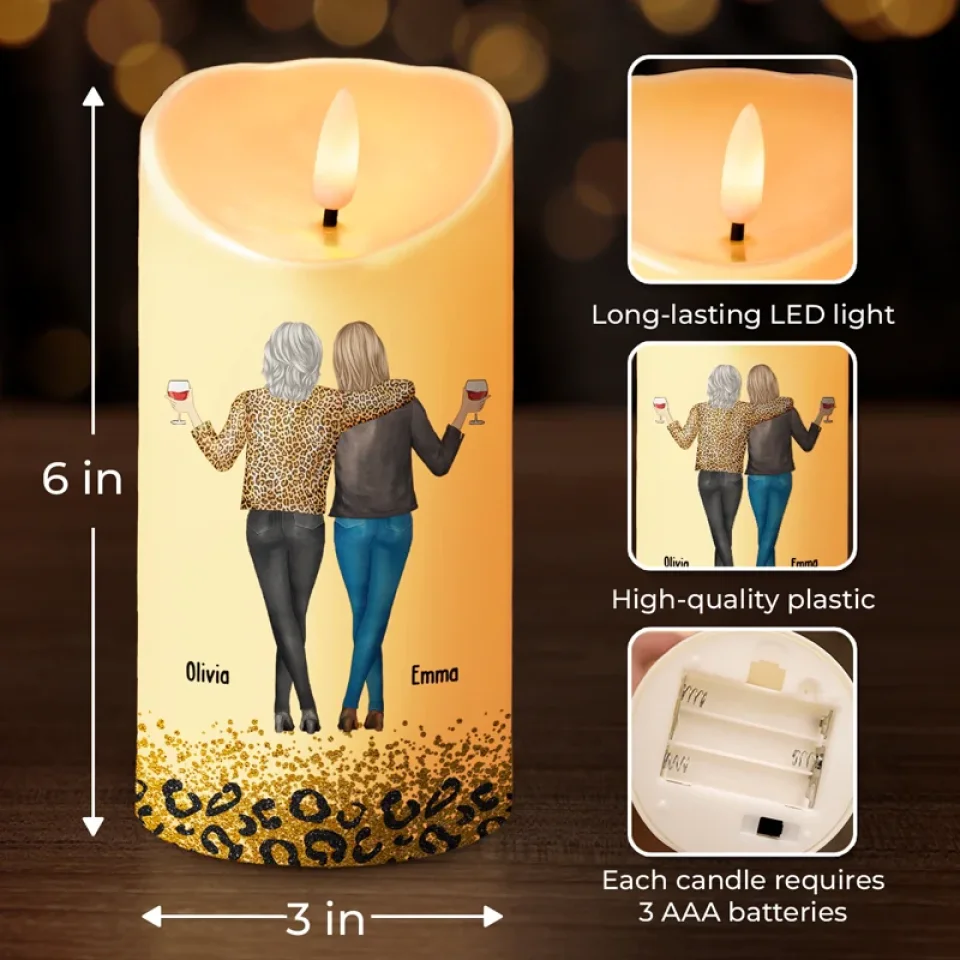 Cheers To Holiday Memories With My Besties - Bestie Personalized Custom LED Candle - Christmas Gift For Best Friends, BFF, Sisters - Robaser