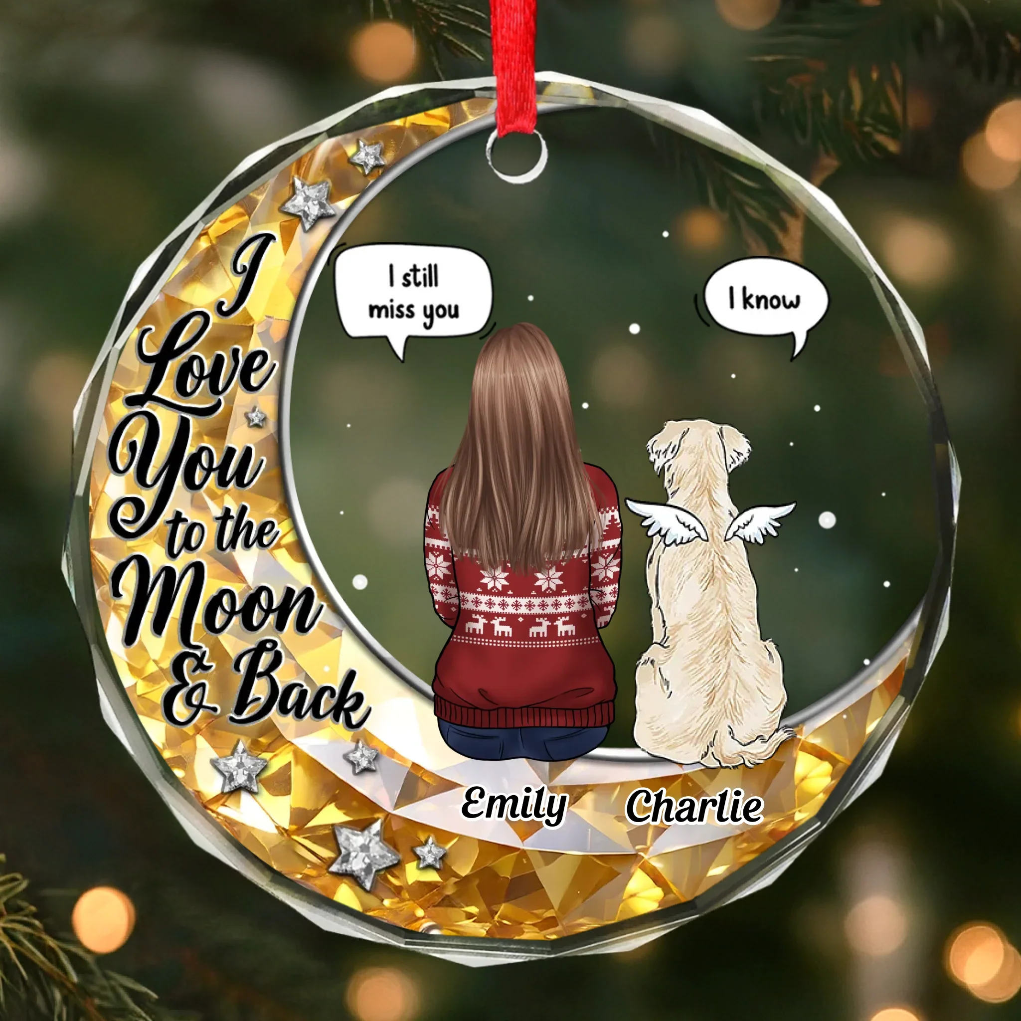Custom Circle Glass Ornament -  Personalized Pet Christmas Memorial Sympathy Gifts For Dogs - Forever Loved Never Forgotten - Robaser
