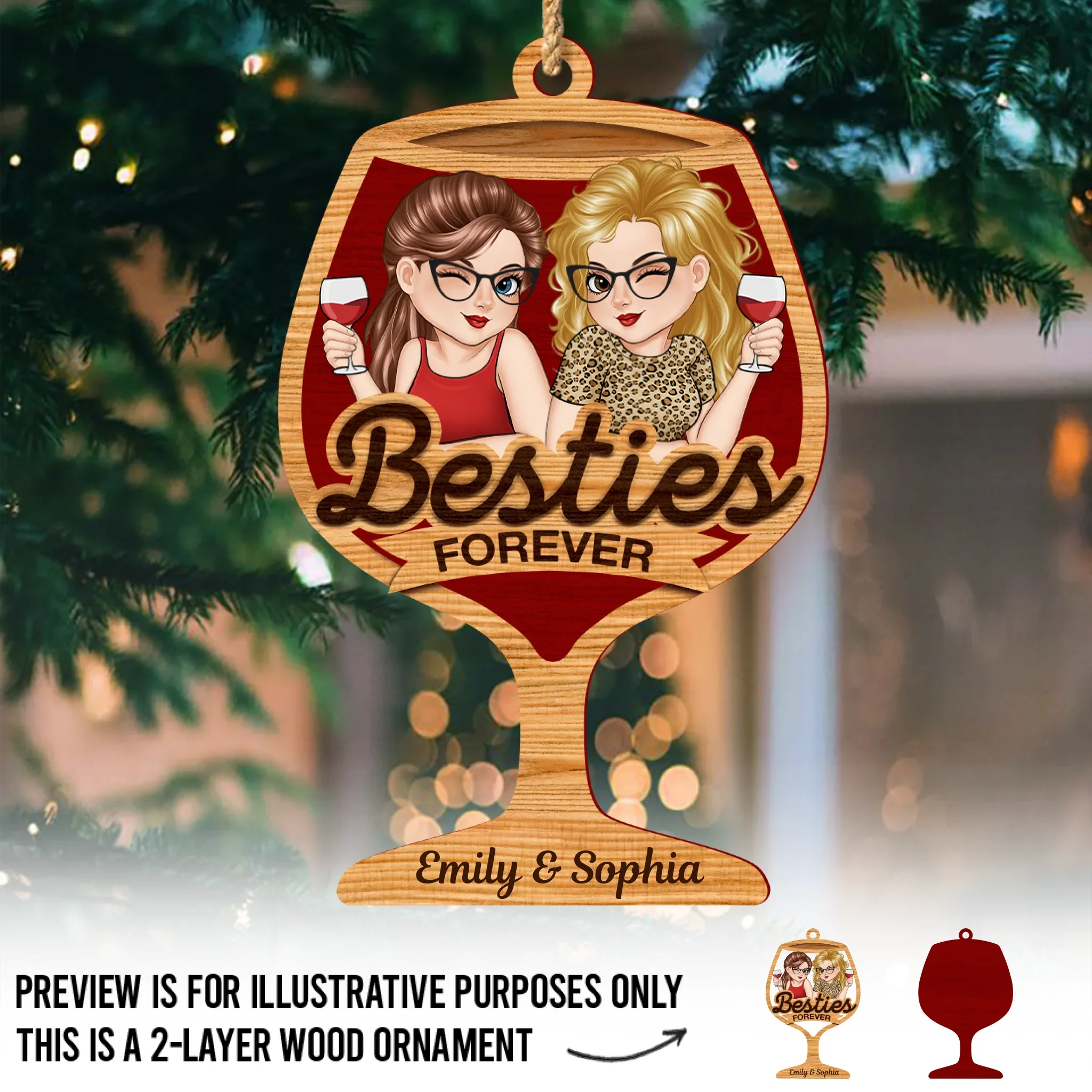 Custom Double Layer Wooden Ornament - Personalized Best Friend Christmas Birthday Gifts For Women, Besties, Sisters, BFF - Merry Moments With My Bestie - Robaser