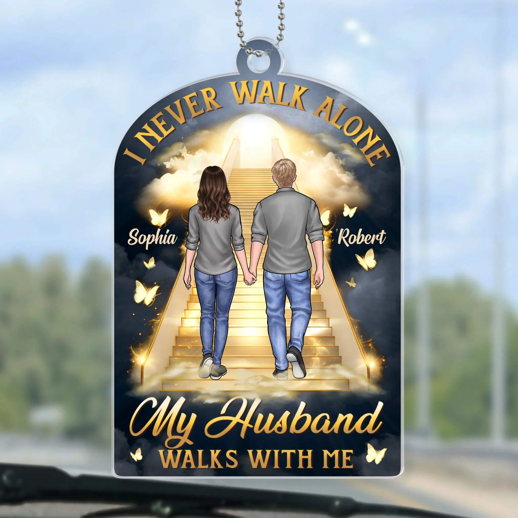 Still Walking With Me, Every Step Of The Way - Memorial Personalized Custom Car Ornament - Acrylic Custom Shaped - Father's Day, Sympathy Gift For Couple, Husband Wife, Family Members - Robaser