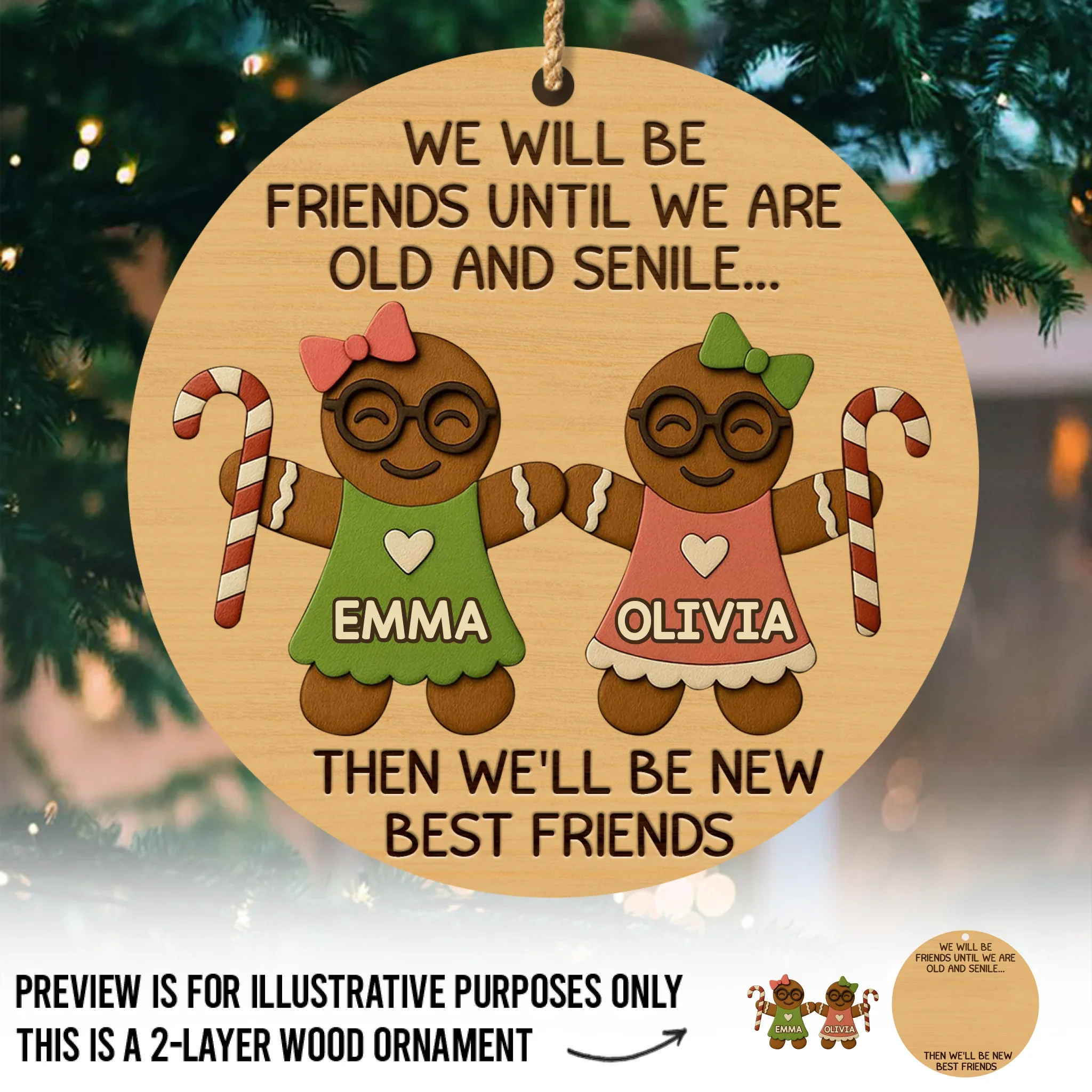 Custom Double Layer Wooden Ornament - Personalized Best Friend Christmas Birthday Gifts For Women, Besties, Sisters, BFF - Old, Crazy, Still Besties - Robaser