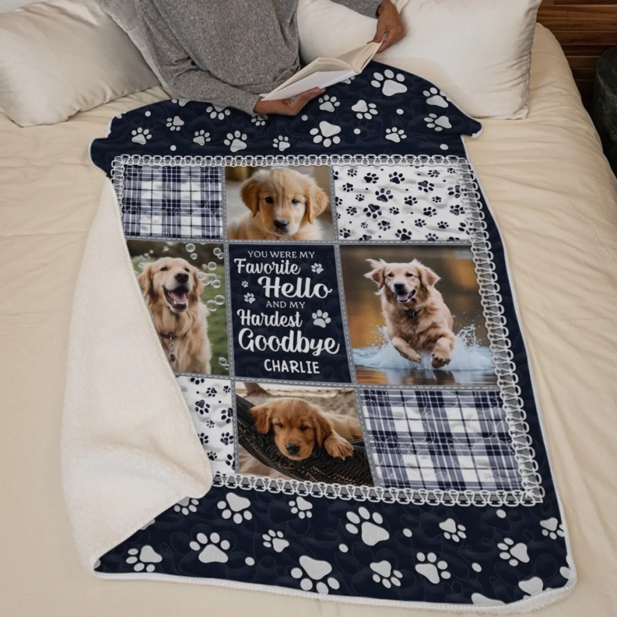 Custom Photo Blanket - Personalized Pet Christmas Memorial Sympathy Gifts For Dogs, Cats - Your Paw Prints Are Etched In My Heart - Robaser