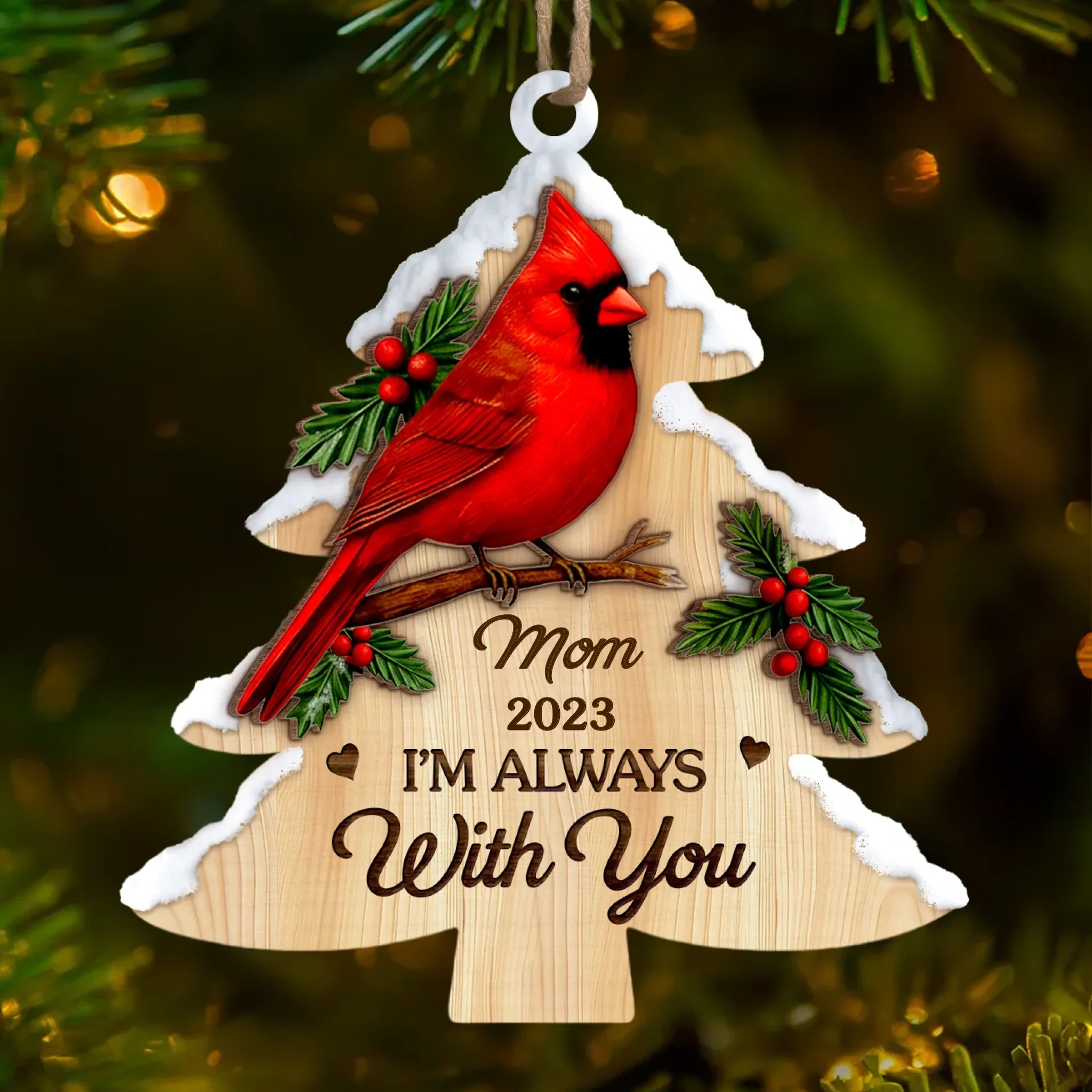Custom Cardinal Wood Ornament - Personalized Christmas Memorial Sympathy Gifts For Loss Of Mom, Dad - Always In Our Cherished Memories - Robaser