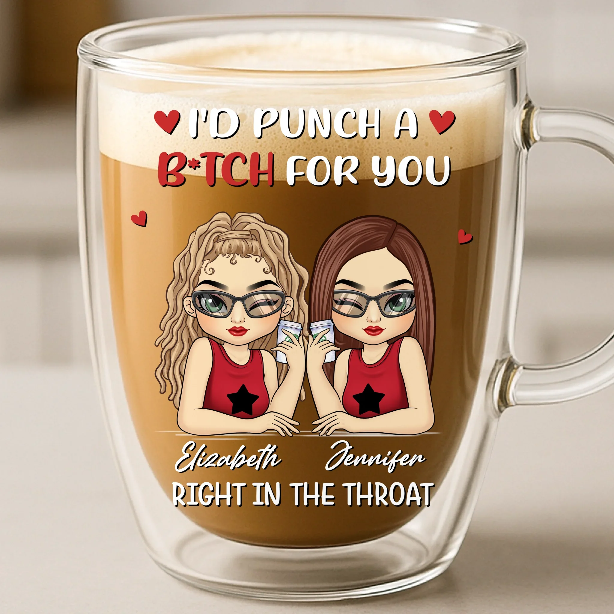 Custom Double Wall Glass Mug - Personalized Best Friend Birthday Gifts For Women - Trouble Makers Club - Robaser