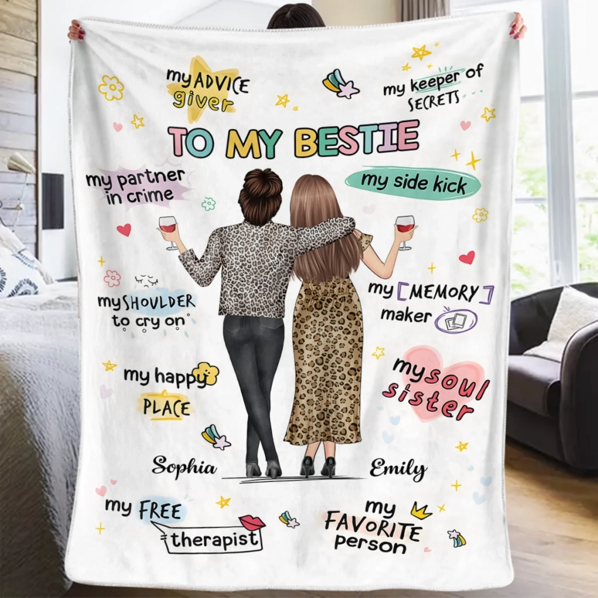 Custom Blanket - Personalized Best Friend Christmas Birthday Gifts For Women, Besties, Sisters, BFF - Besties Make Life More Fun - Robaser