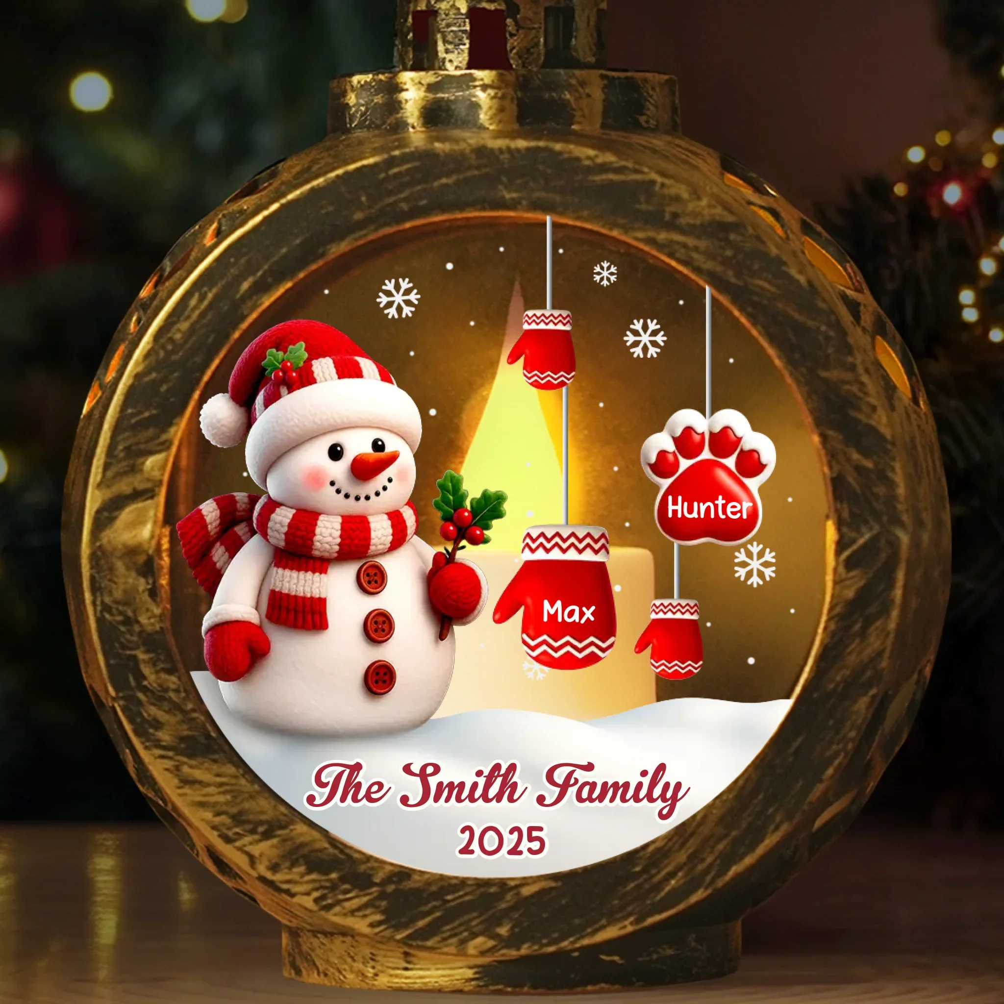 Custom Snowman Candlelight Lantern Ornament -  Personalized Christmas Birthday Gifts For Mom, Dad, Brother, Sister, Kids - Together We Are Forever Home - Robaser