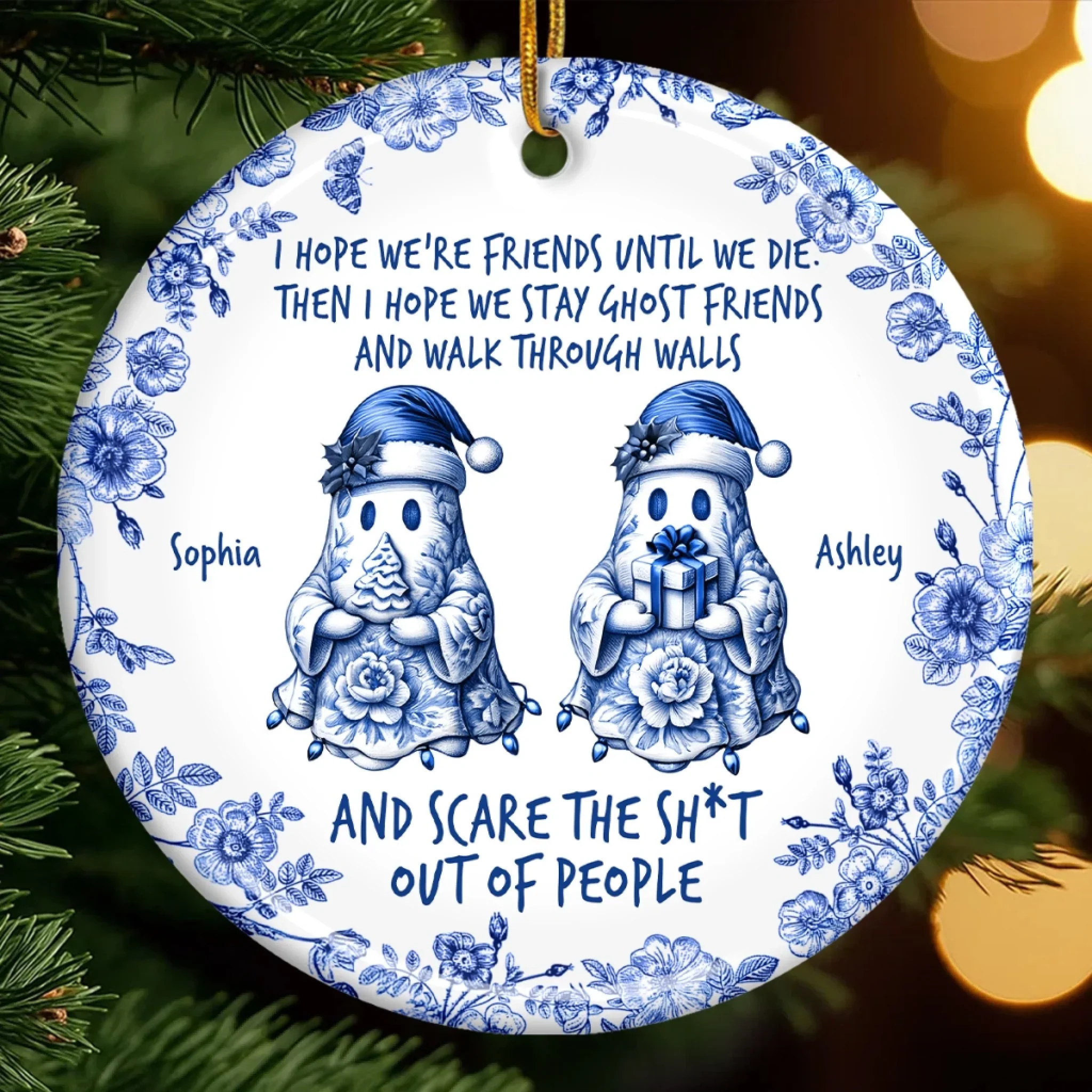 Custom Ceramic Ornament - Personalized Best Friend Christmas Birthday Gifts For Women, Besties, Sisters, BFF - Ghost Besties Forever - Robaser