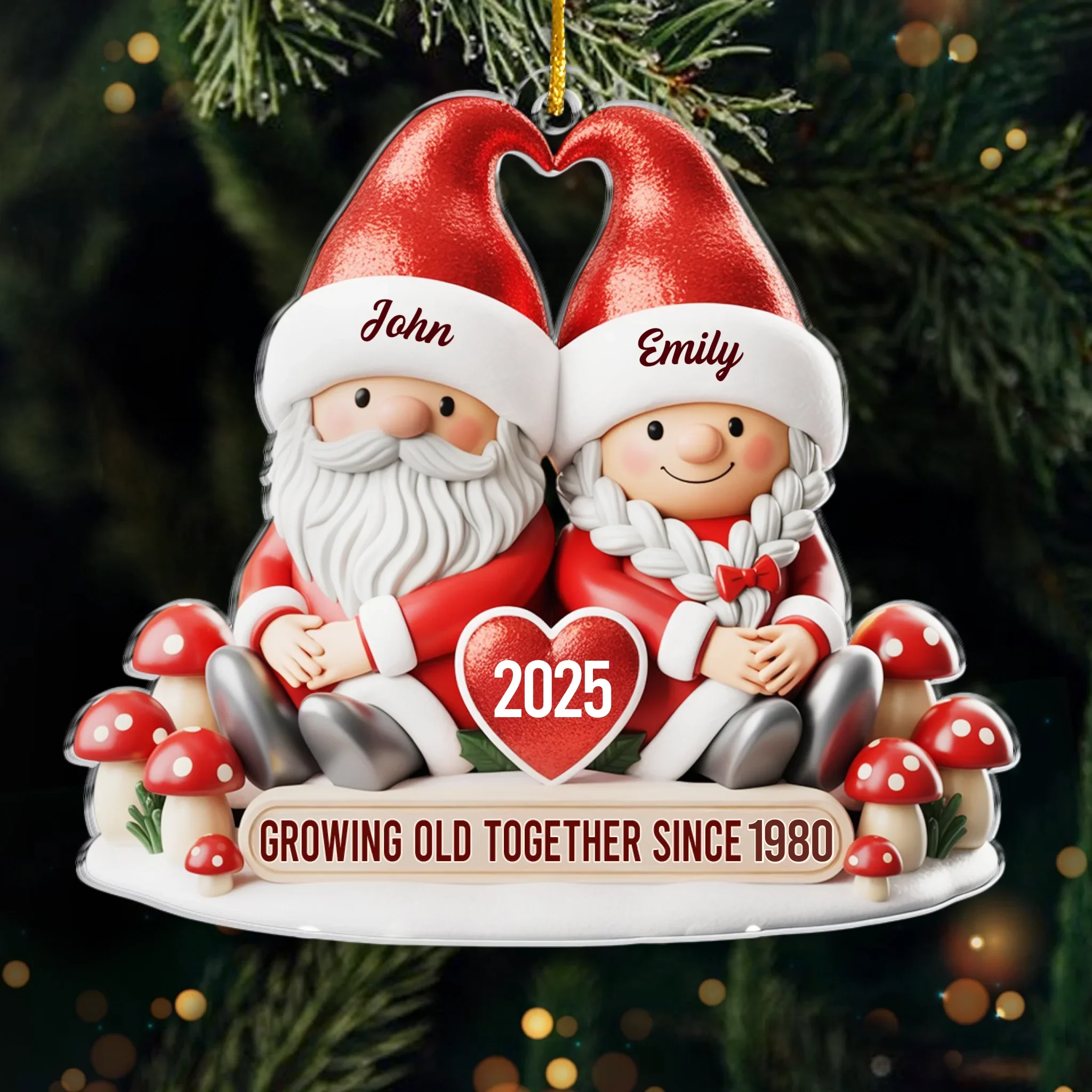 Custom Acrylic Ornament - Personalized Anniversary Christmas Wedding Gifts For Husband And Wife, Him And Her - My Happily Ever Gnome - Robaser