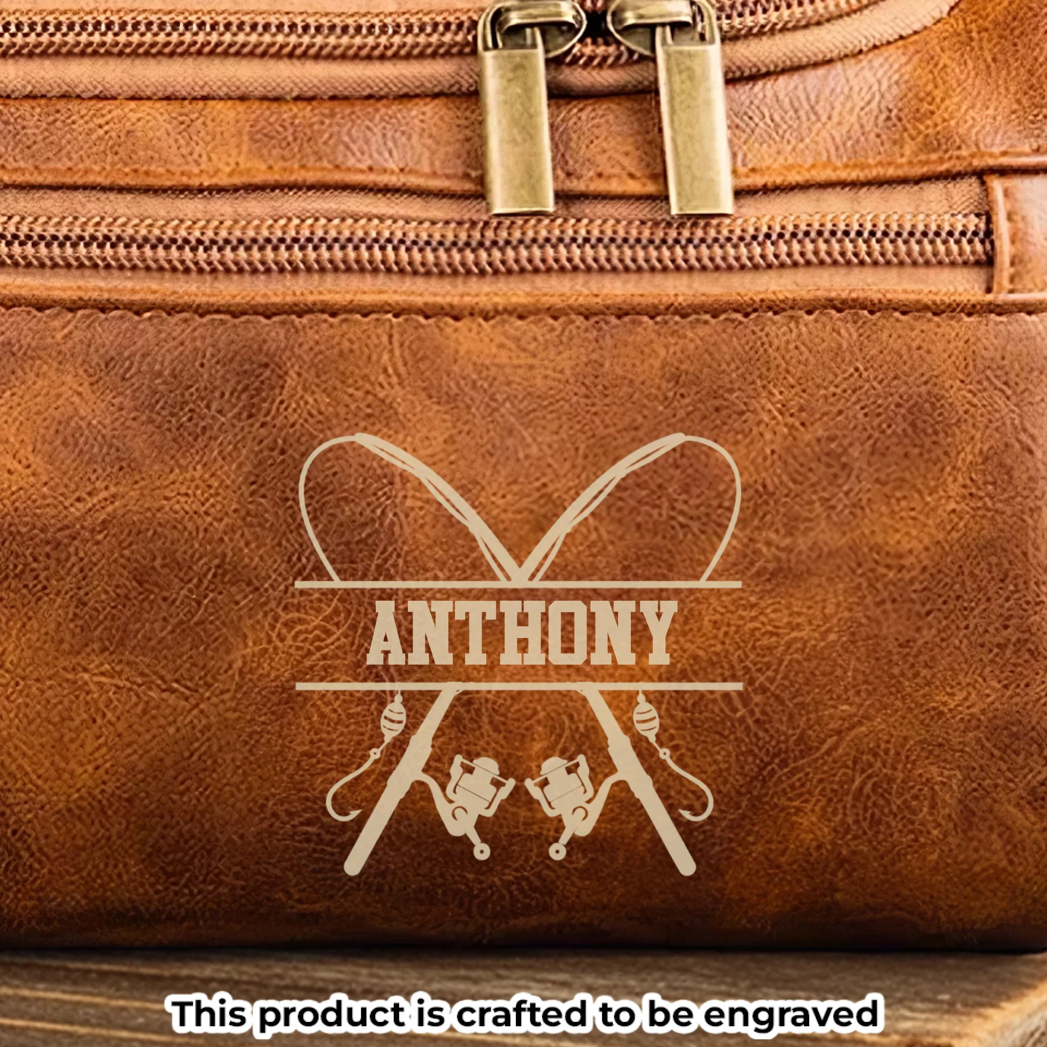 Custom Engraved Leather Toiletry Bag - Personalized  Christmas Birthday Fishing Gifts For Fisherman - For The Guy Who Never Misses A Bite - Robaser
