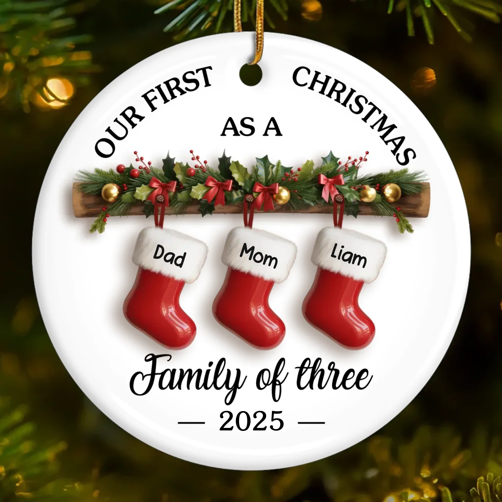 Custom Ceramic Ornament - Personalized Christmas Birthday Gifts For Mom, Dad, Brother, Sister, Kids - The Magic Lives Here - Robaser