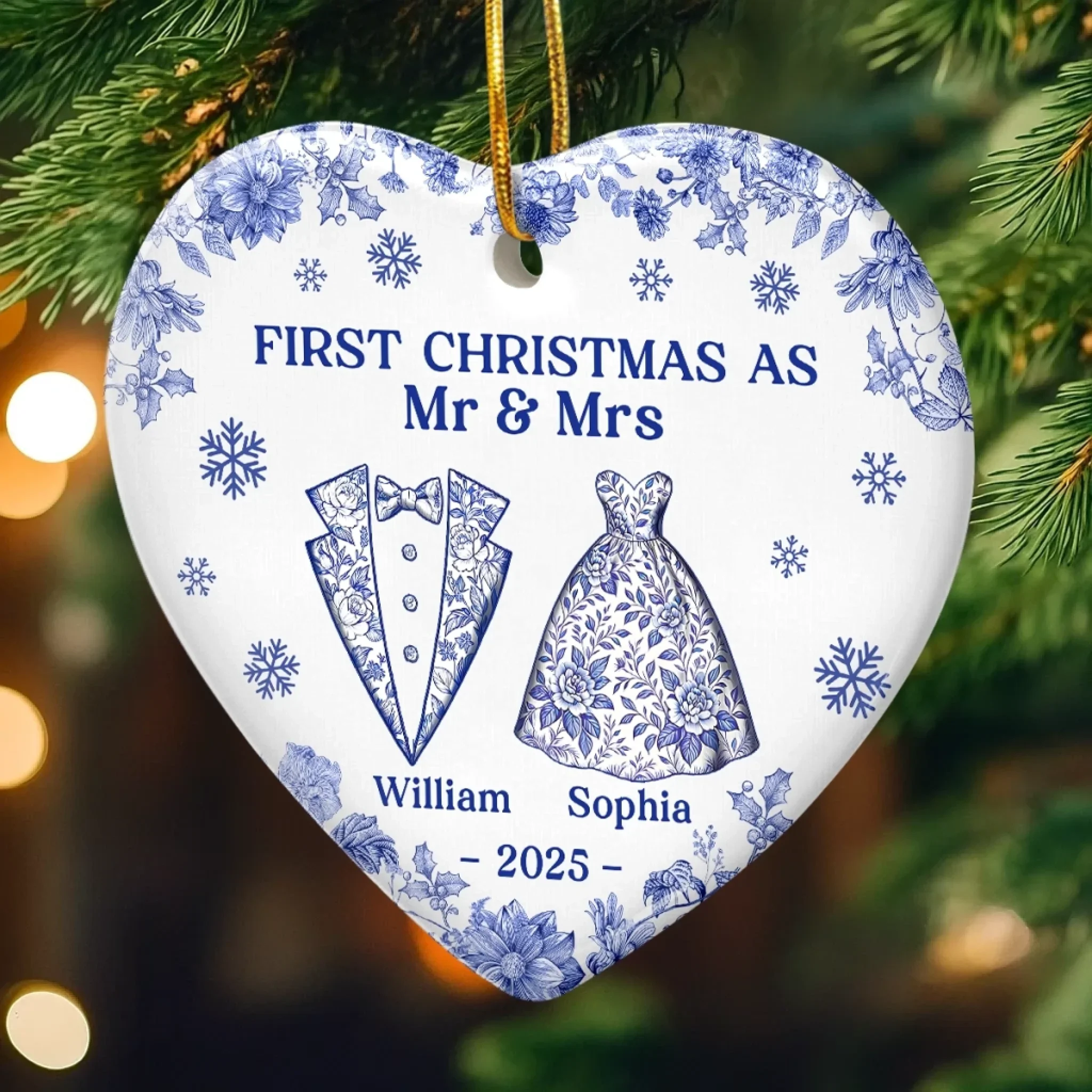 Custom Ceramic Ornament - Personalized Anniversary Christmas Wedding Gifts For Husband And Wife, Him And Her - The Christmas We Became Mr And Mrs - Robaser