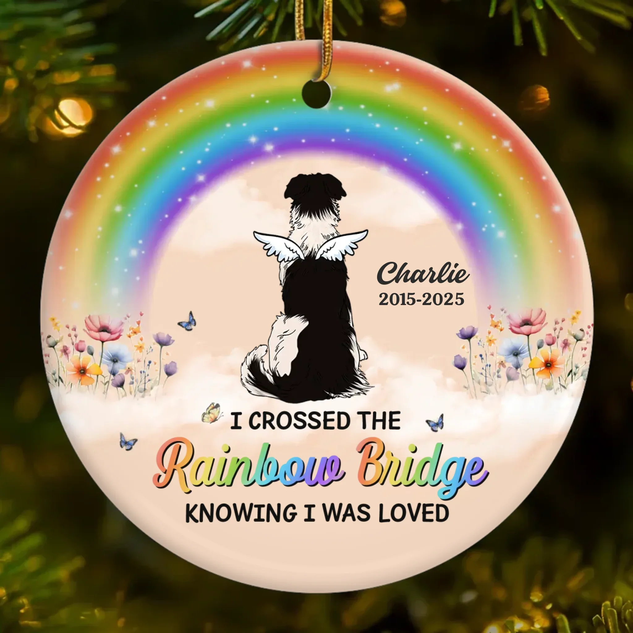 Custom Rainbow Bridge Ceramic Ornament - Personalized Pet Christmas Memorial Sympathy Gifts For Dogs - My Sky Companion - Robaser