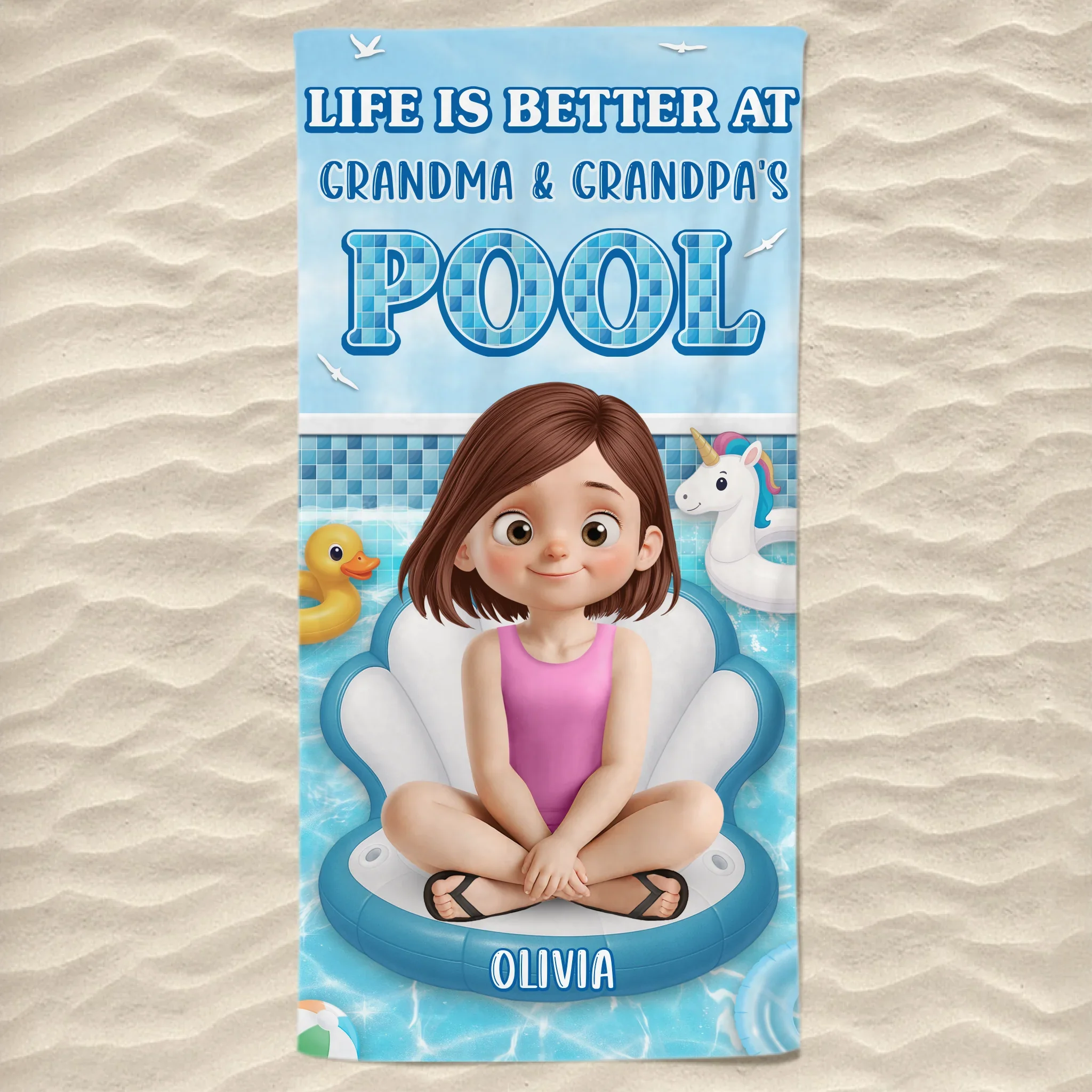 Custom Beach Towel - Personalized Summer Vacation And Travel Gifts For Family, Kids - Grandkid Pool Party - Robaser