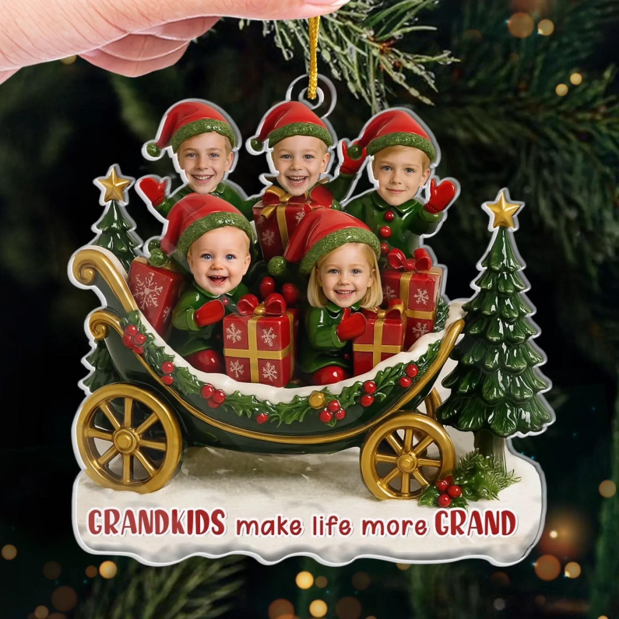 Custom Photo Acrylic Ornament - Personalized Christmas Birthday Gifts For Mom, Grandma - Joy Begins With Grandkids - Robaser