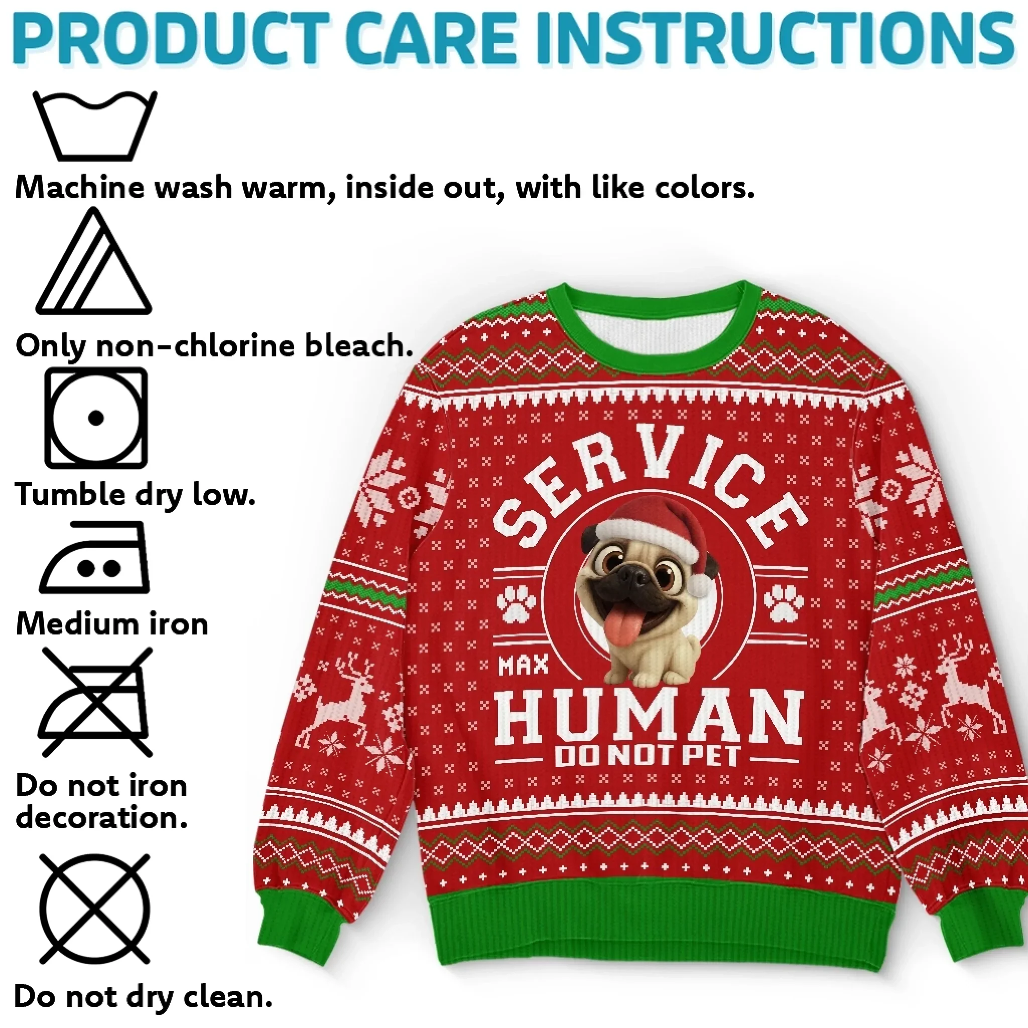 Custom Unisex Ugly Sweatshirt - Personalized  Christmas Birthday Gifts For Dog Lovers, Dog Dad And Mom - Service Human On Duty - Robaser