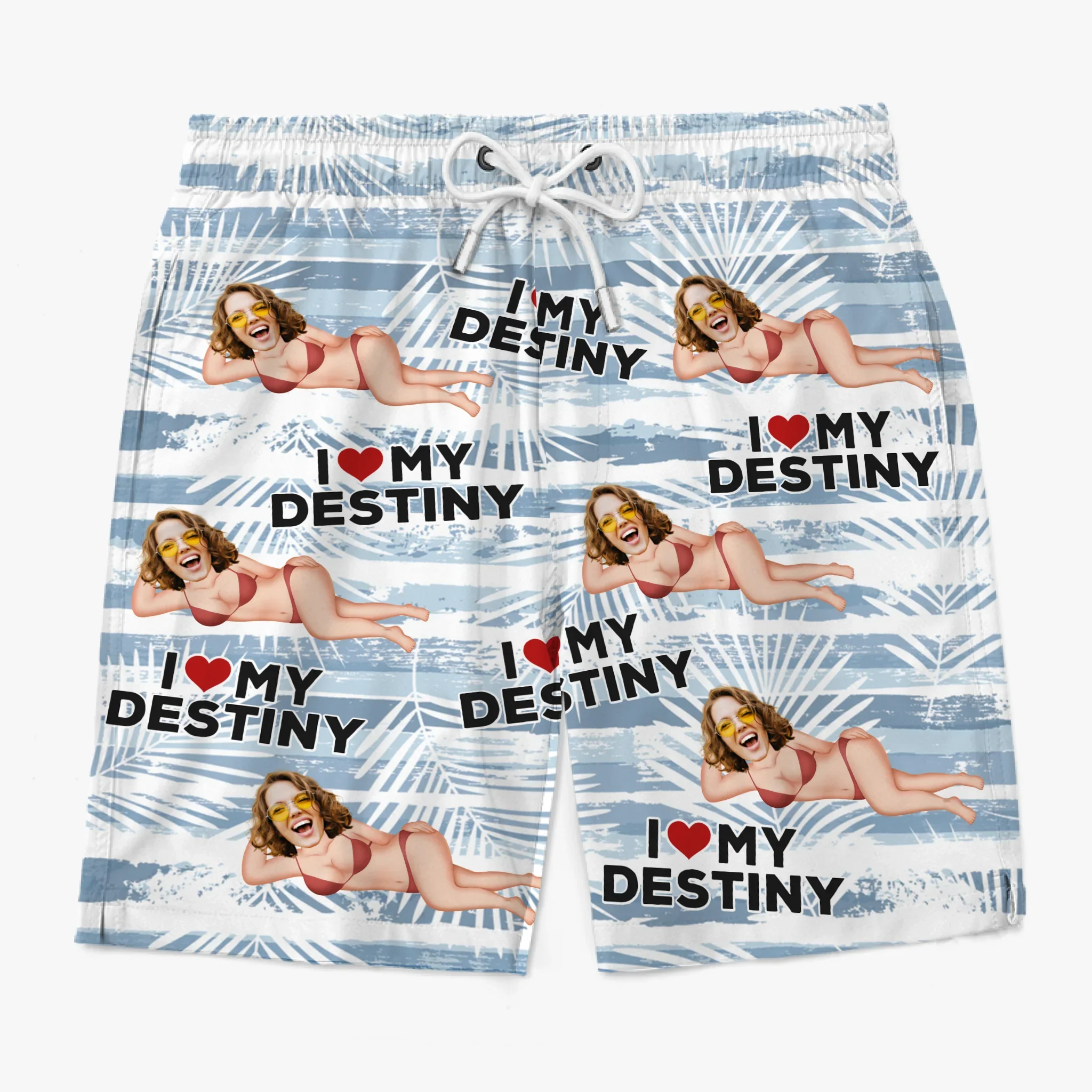 Custom Photo Tropical Hawaiian Aloha Men Beach Shorts - Summer Vacation And Travel Gifts For Husband And Wife, Him And Her -  I Love My Destiny - Robaser