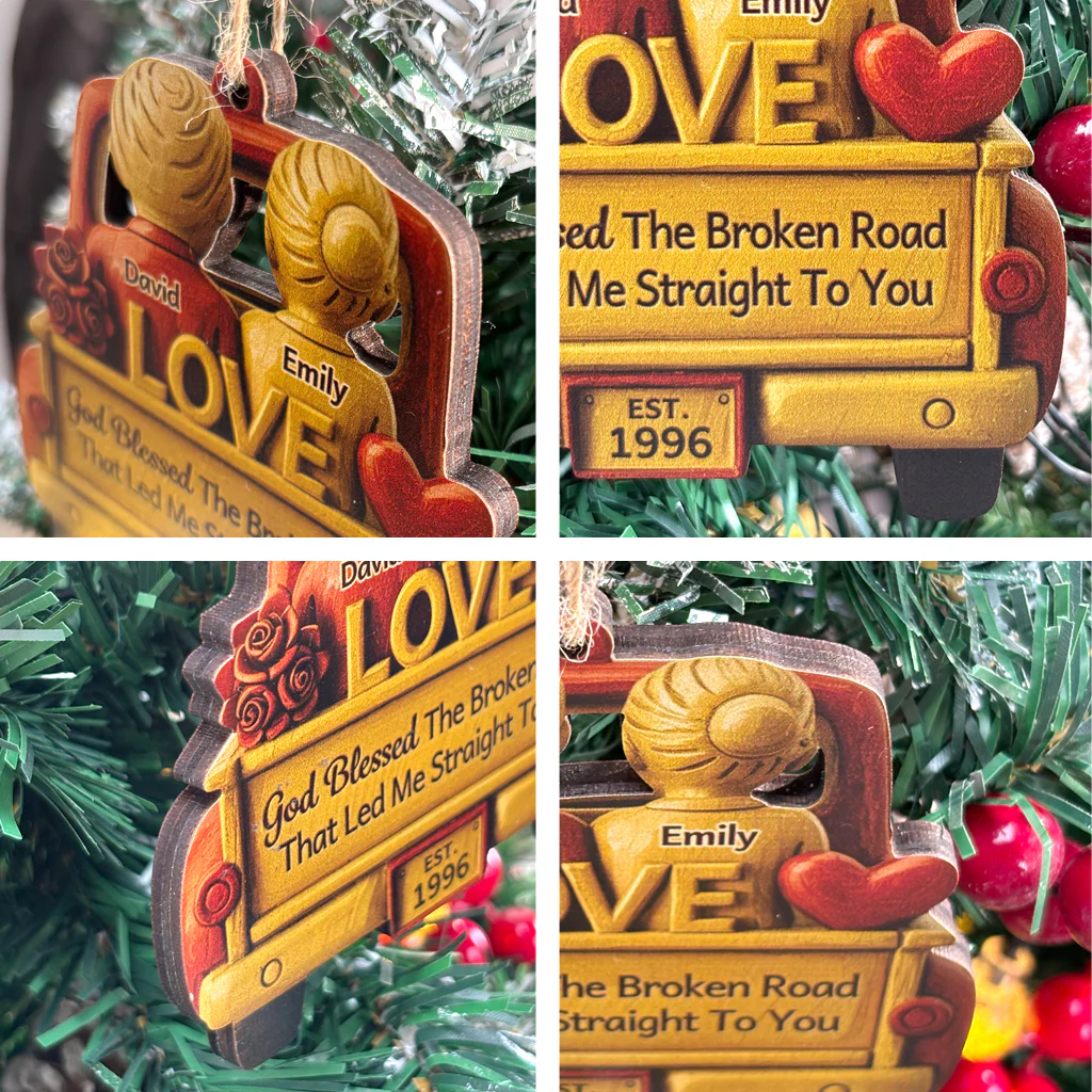 Custom Wood Ornament - Personalized Anniversary Christmas Wedding Gifts For Husband And Wife, Him And Her - Love Led Us Home - Robaser