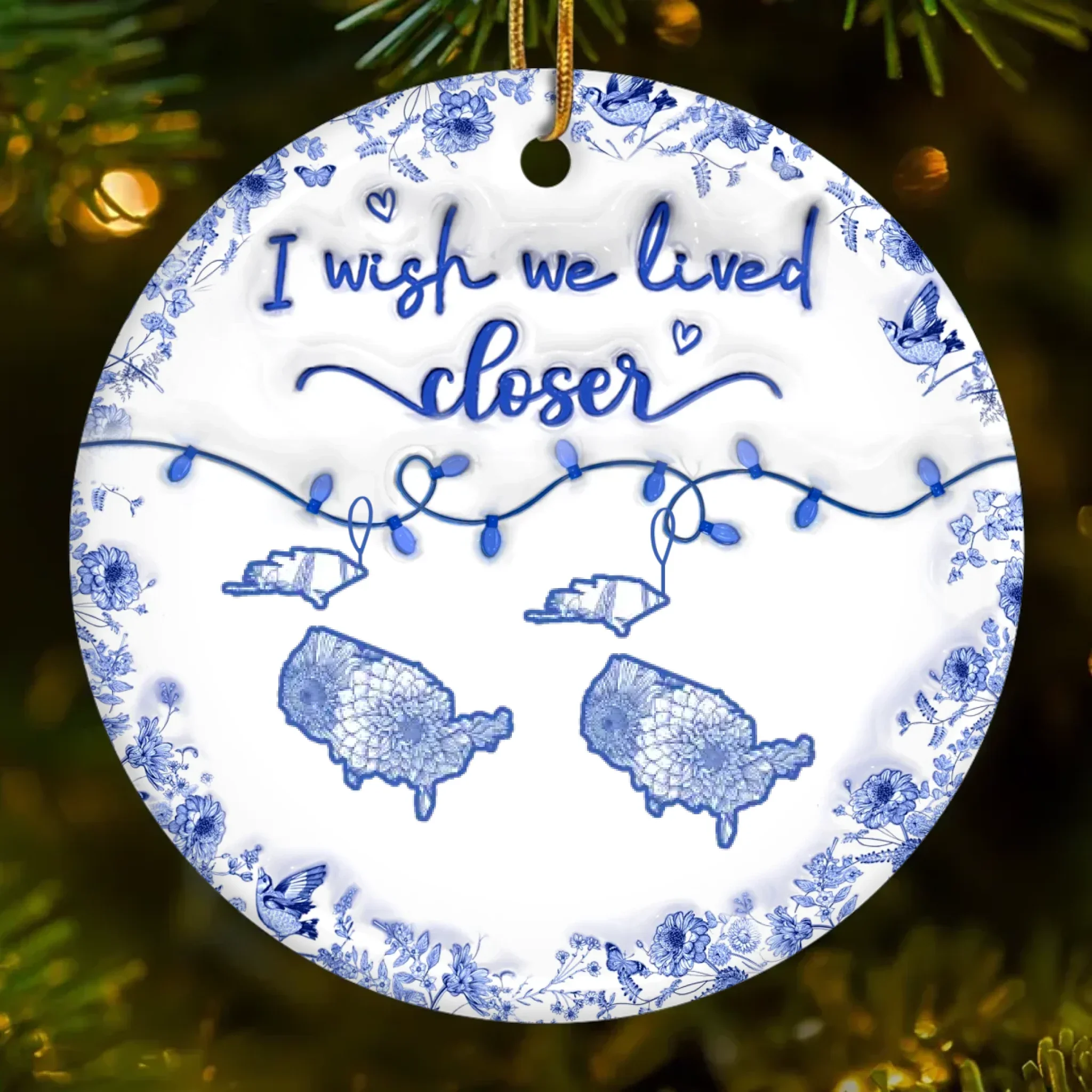 Custom Long Distance Ceramic Ornament - Personalized Christmas Birthday Gifts For Mom, Dad, Brother, Sister, Kids - Wish We Lived Closer - Robaser