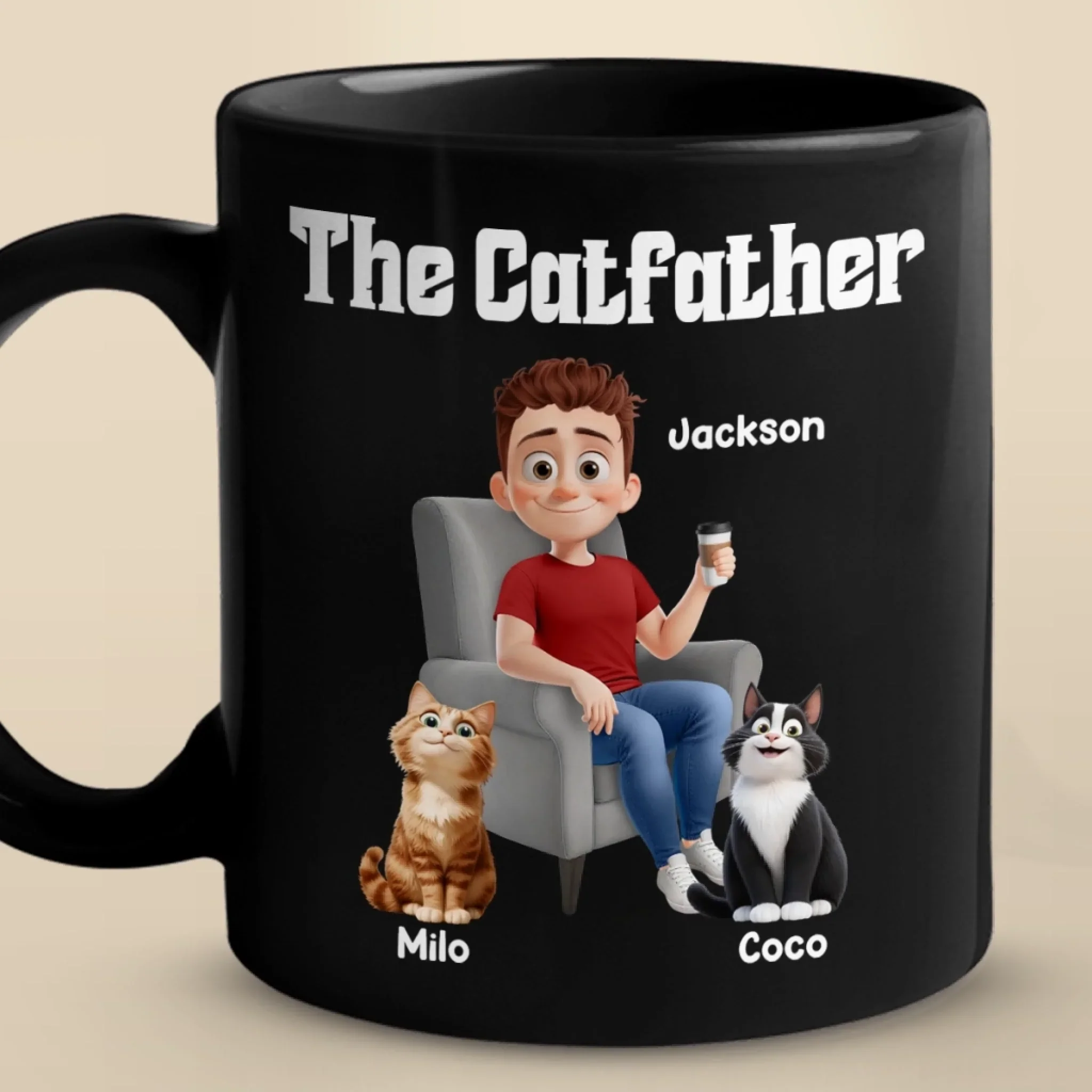 The Catfather - Cat Personalized Custom Black Mug - Father's Day,  Gift For Dad, Pet Owners, Pet Lovers - Robaser